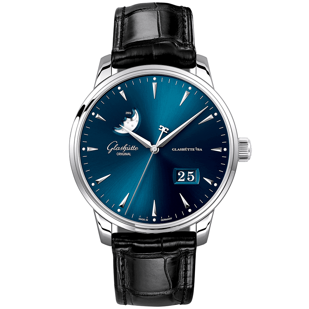 Senator Excellence Panorama Moonphase 42mm Blue Dial Leather Strap Watch