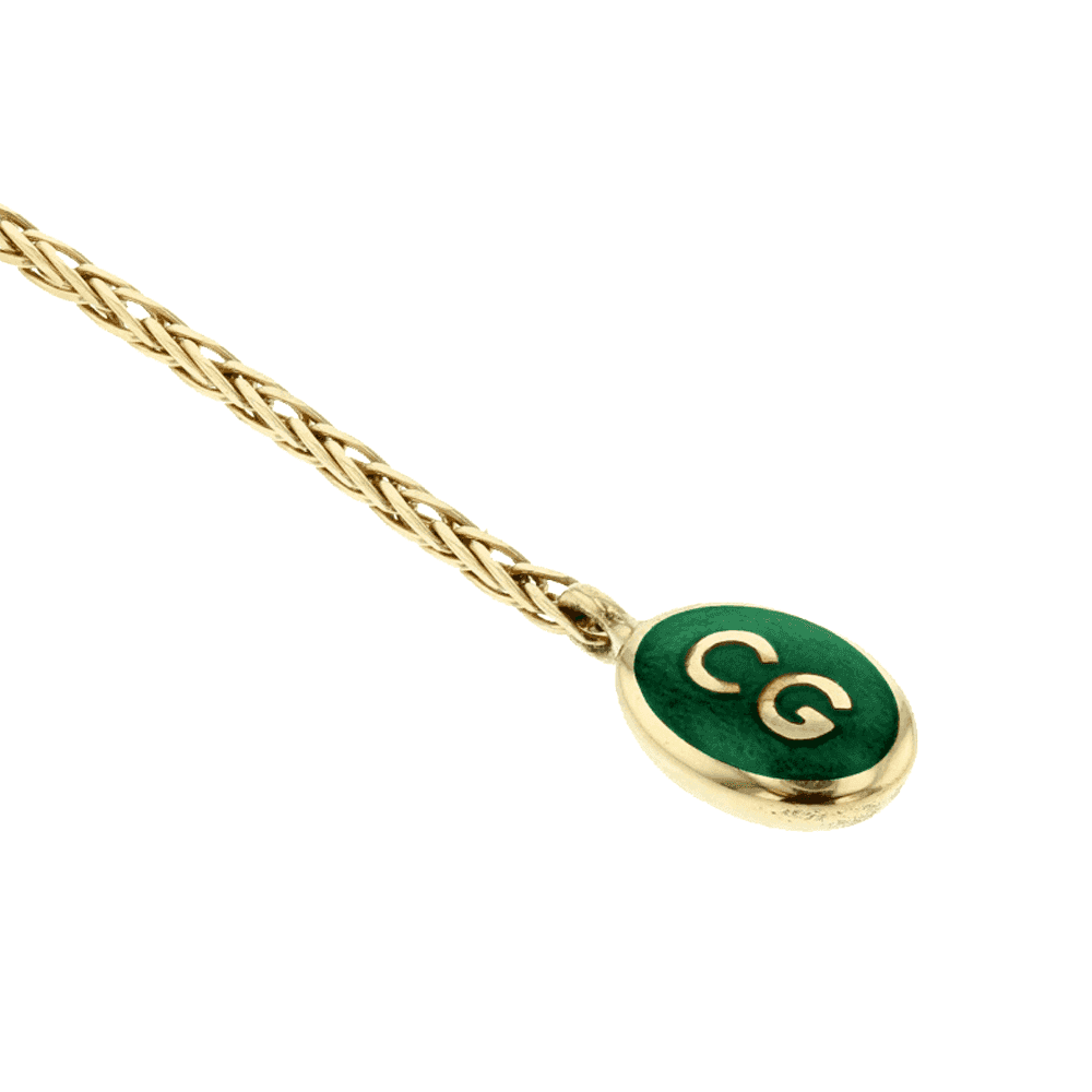 18ct Yellow Gold LUX Oval Green Enamel and Diamond Set Locket and Chain