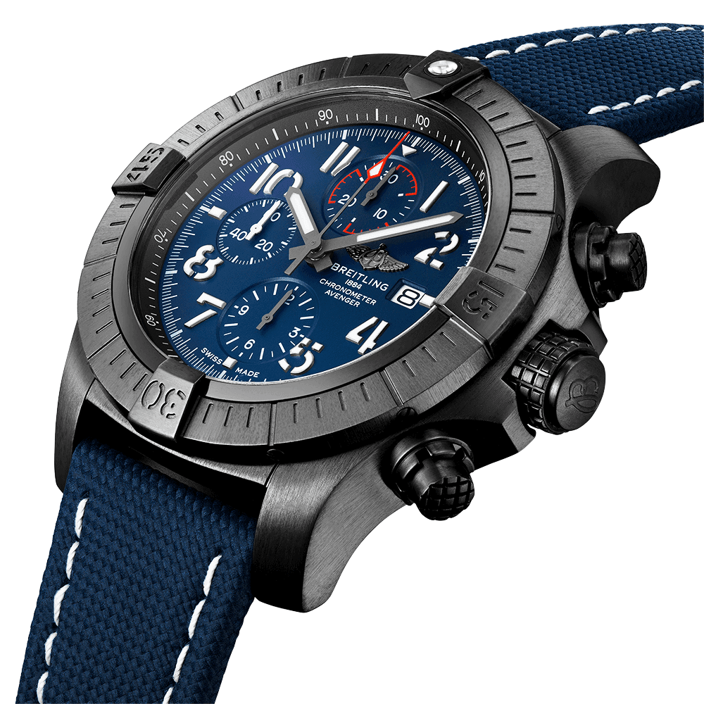 Super Avenger Night Mission 48mm Black Titanium Blue Dial Chronograph Watch