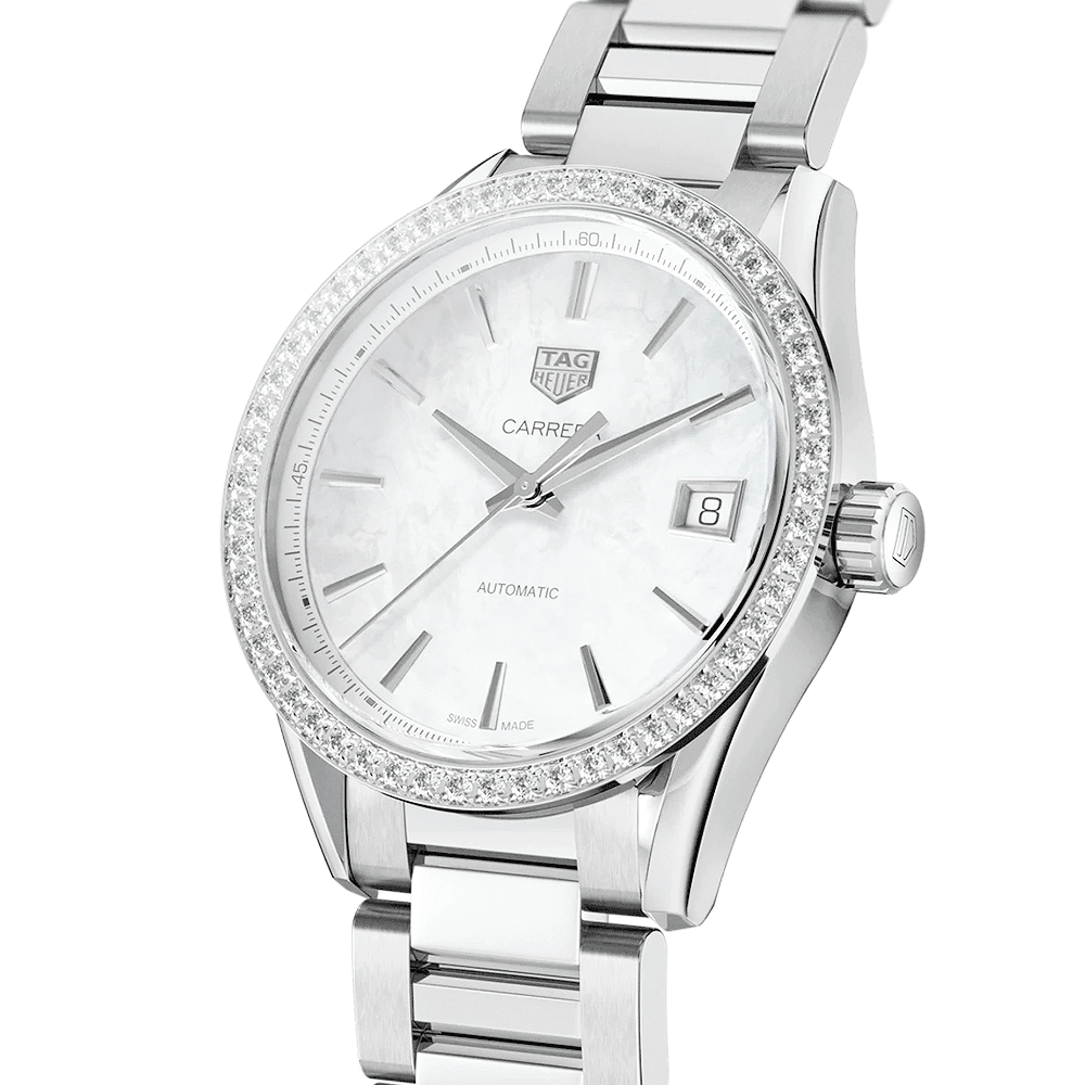 Carrera 36mm White Mother of Pearl Dial Diamond Bezel Automatic Watch
