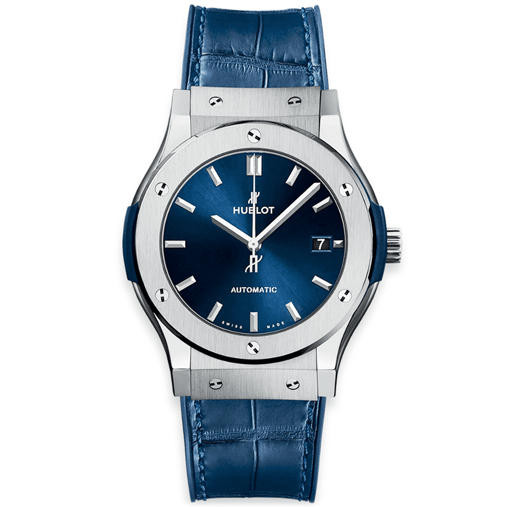 Hublot Classic Fusion 38mm Sunray Blue Dial Automatic Leather Strap Watch