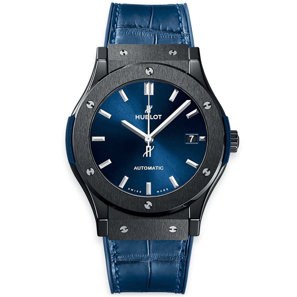 Hublot Classic Fusion 42mm Ceramic Blue Dial & Leather Strap Watch