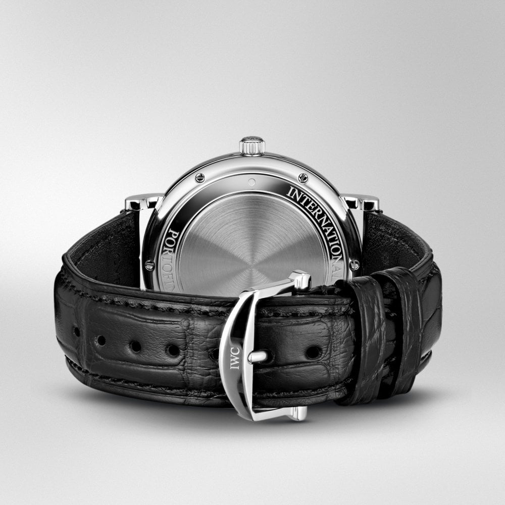 Portofino 40mm Silver Dial Men's Leather Strap Watch