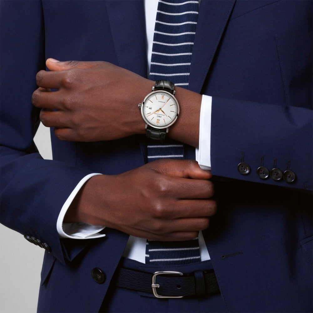 Portofino 40mm Silver/Rose Dial Men's Leather Strap Watch