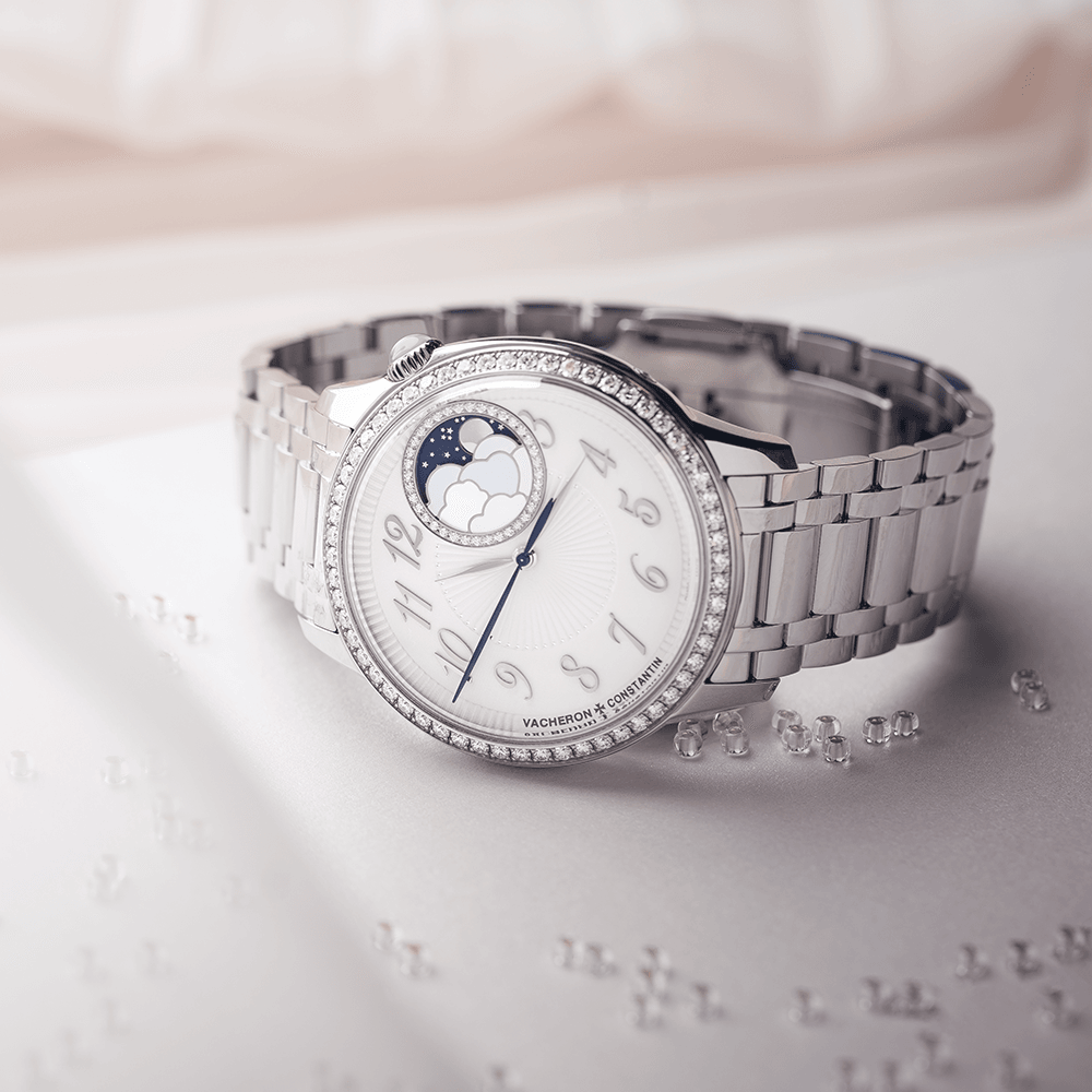 Egerie Moonphase 37mm Diamond Set Dial & Bezel Ladies Bracelet Watch