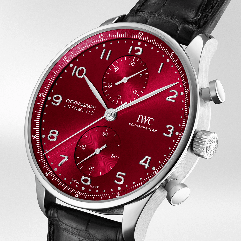 Portugieser 41mm Red Dial Men's Chronograph Strap Watch