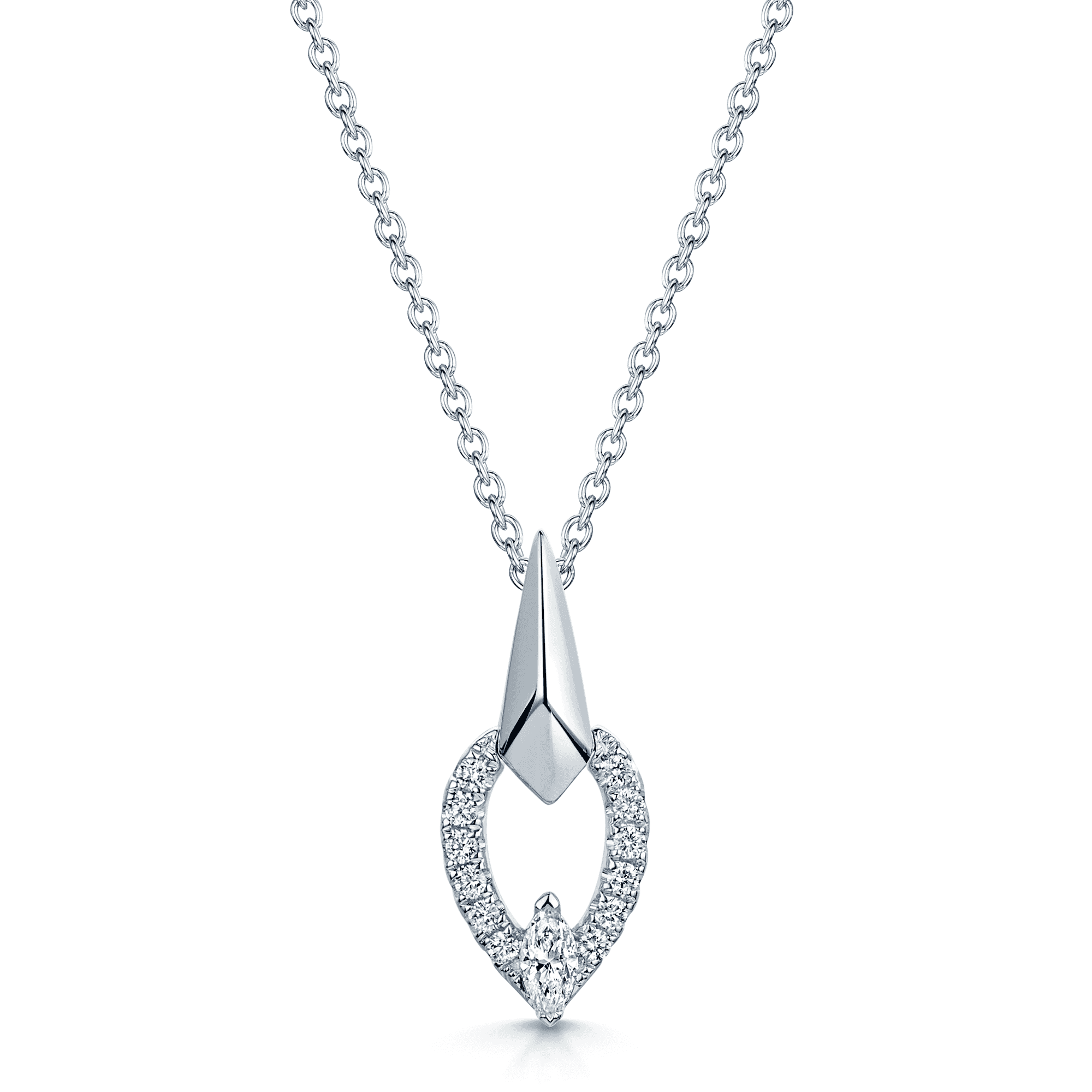 The Origin Collection 18ct White Gold Marquise Diamond Faceted Teardrop Necklace