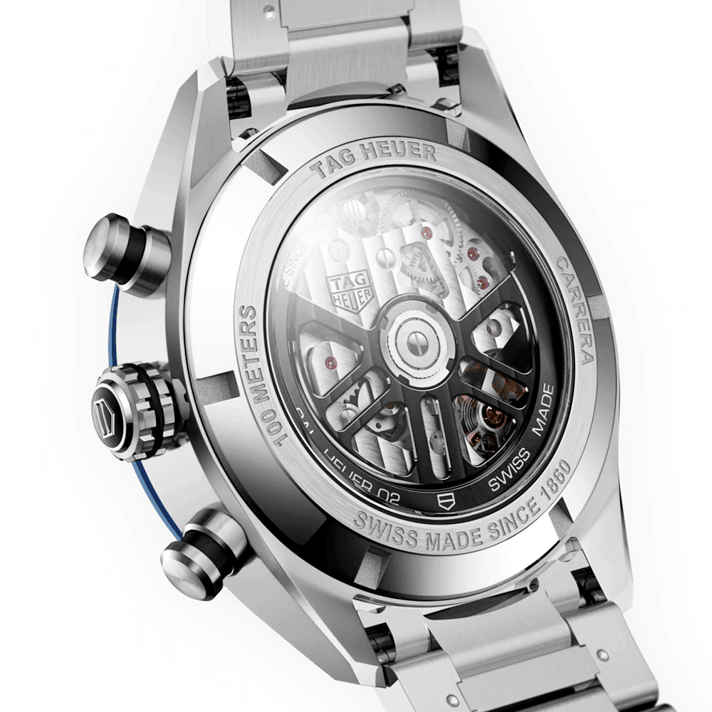 Carrera 44mm Blue Dial & Ceramic Bezel Automatic Chronograph Bracelet Watch