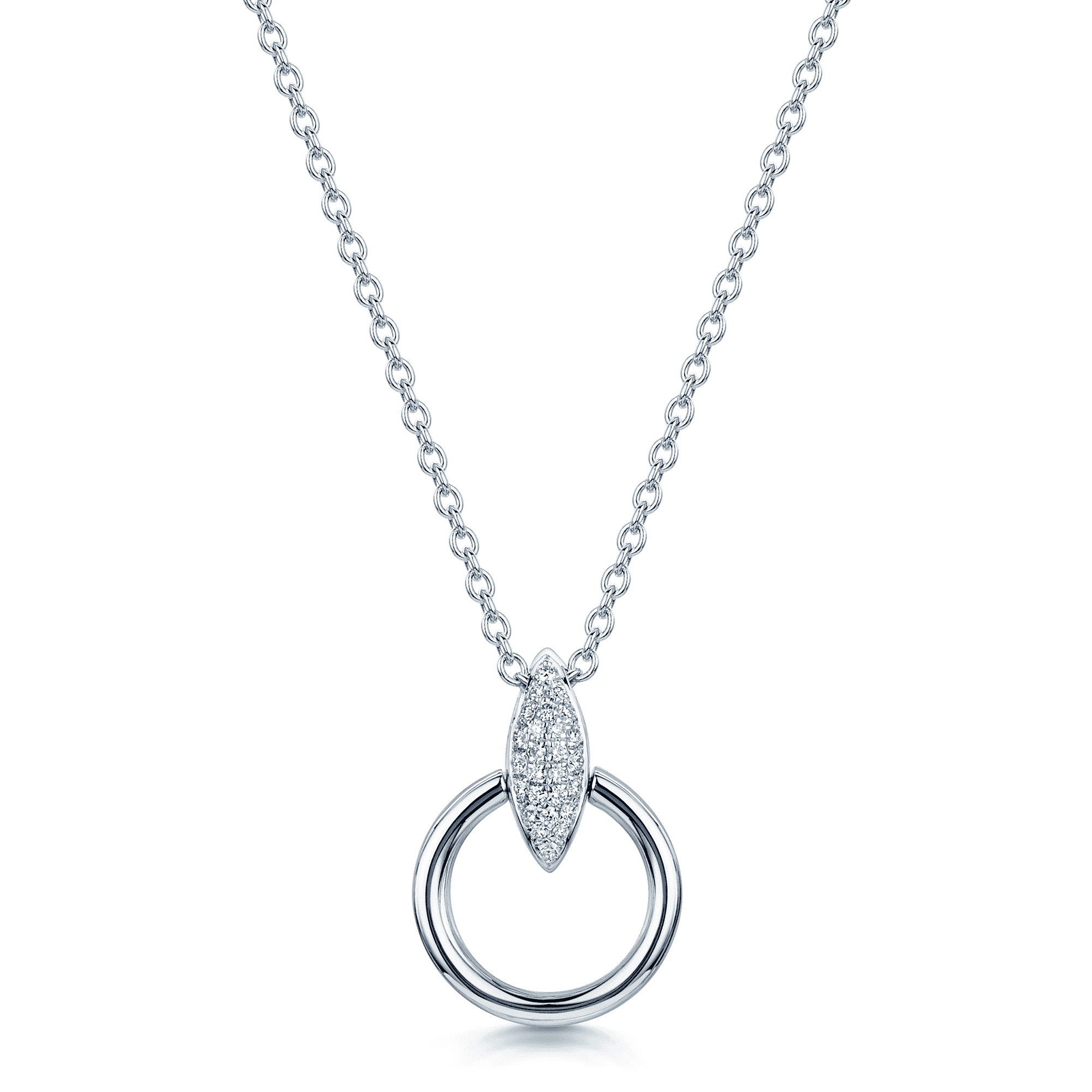 The Origin Collection 18ct White Gold Pave Diamond Seed Drop Circle Necklace