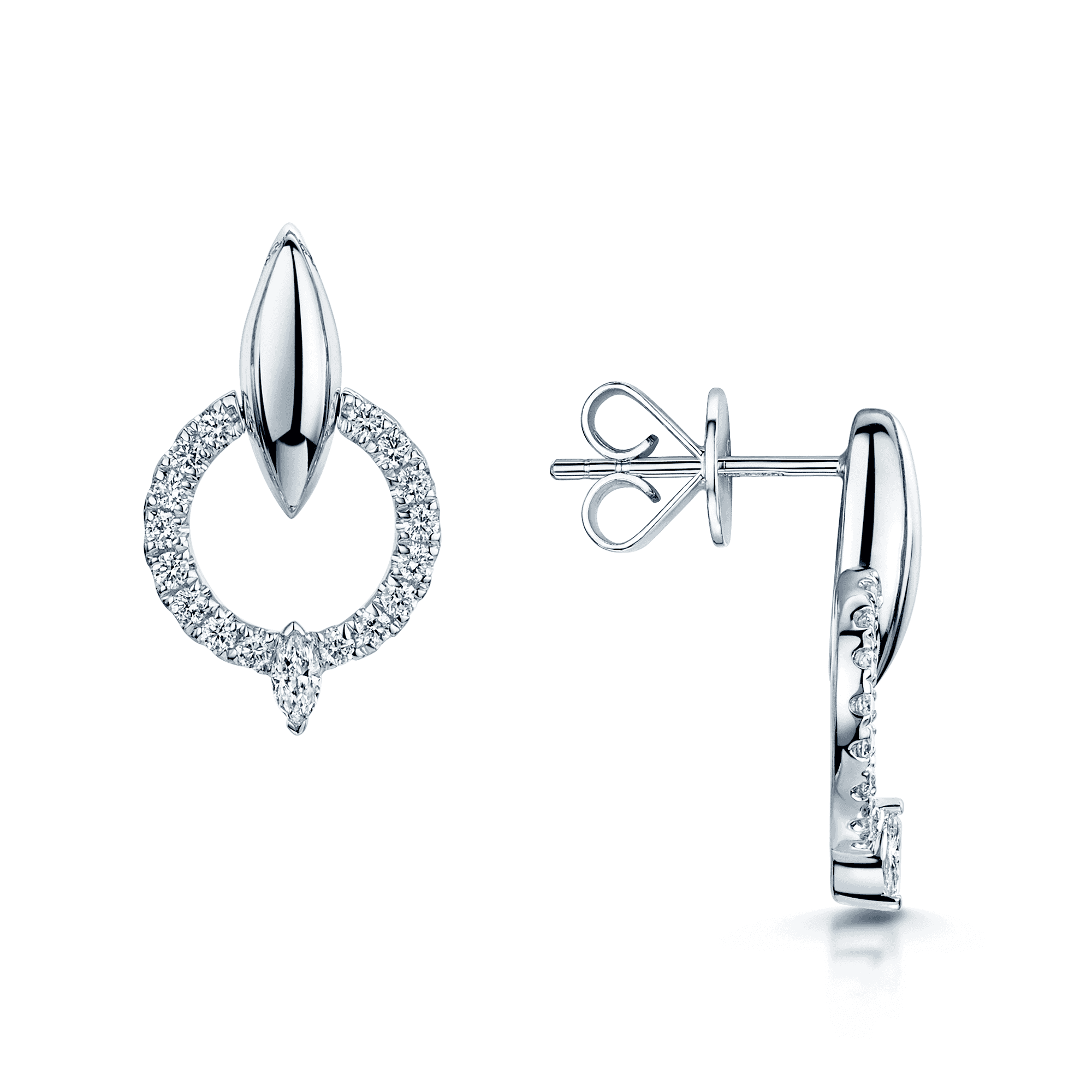 The Origin Collection 18ct White Gold Diamond Seed Drop Circle Earrings