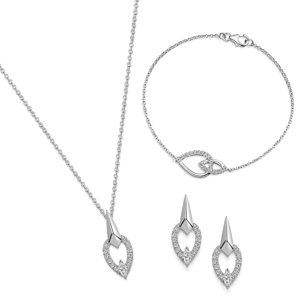 The Origin Collection 18ct White Gold Marquise Diamond Faceted Teardrop Necklace