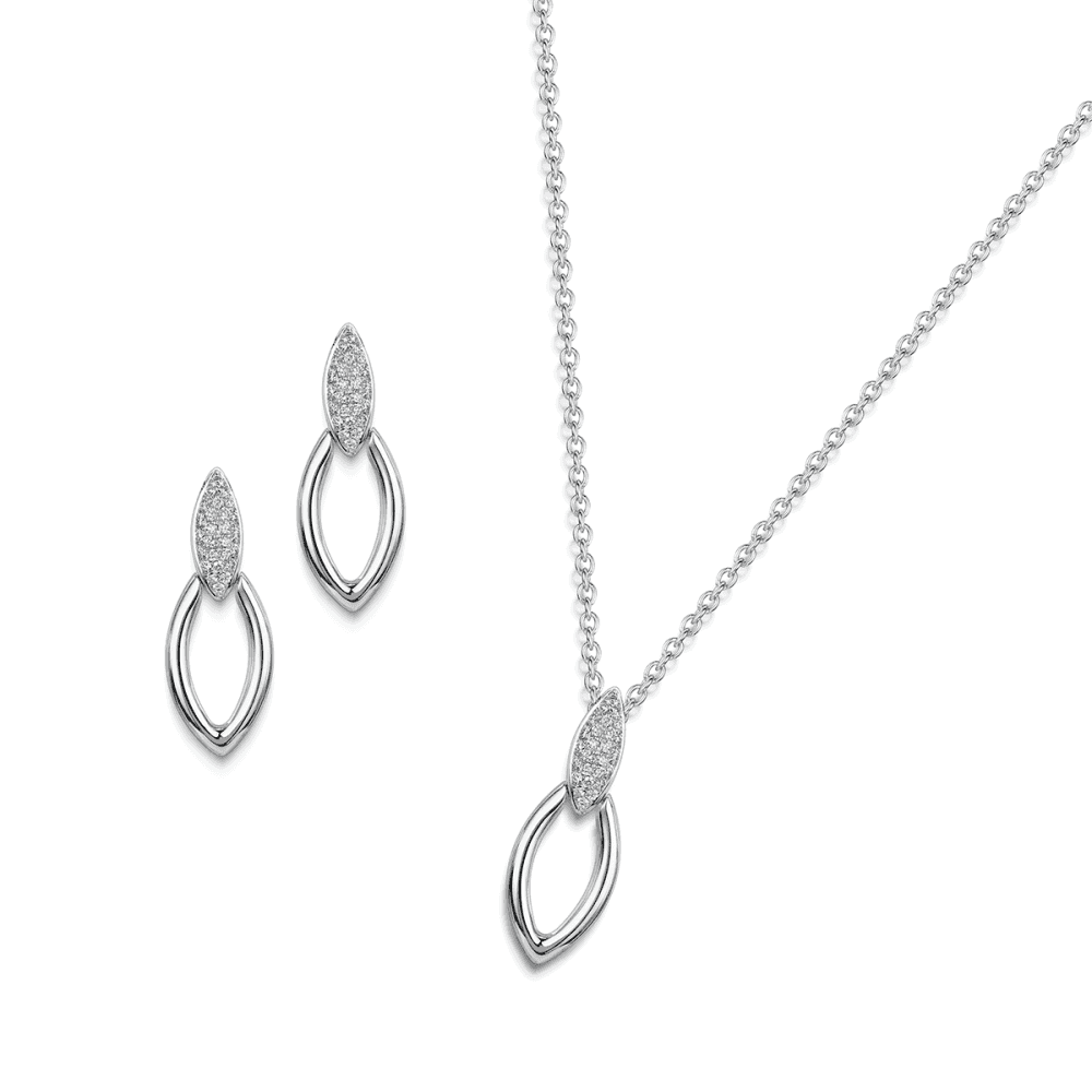 The Origin Collection 18ct White Gold Diamond Pave Open Seed Drop Necklace