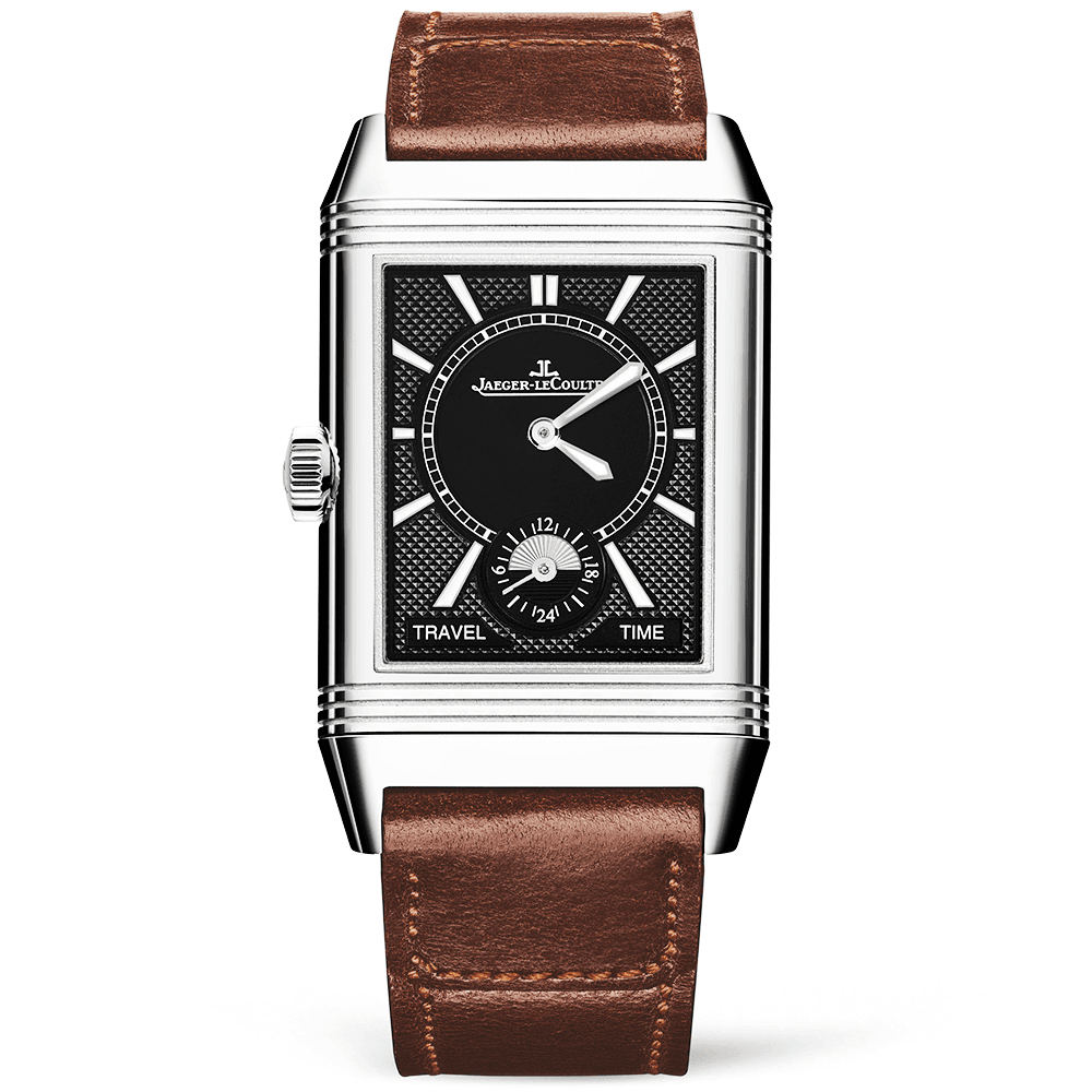 Reverso Classic Large Duoface Silver Dial & Brown Strap Watch