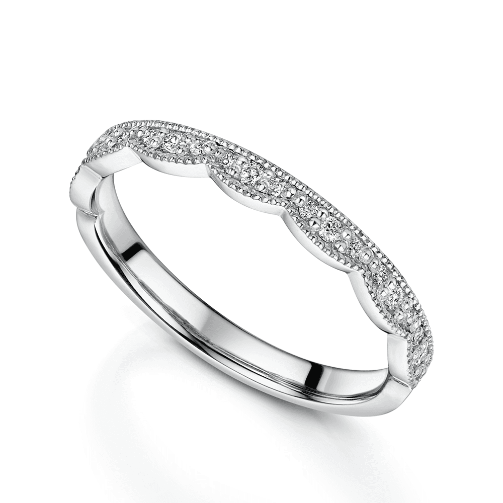 Platinum Diamond Mill Grain Scalloped Edging Fancy Wedding Ring