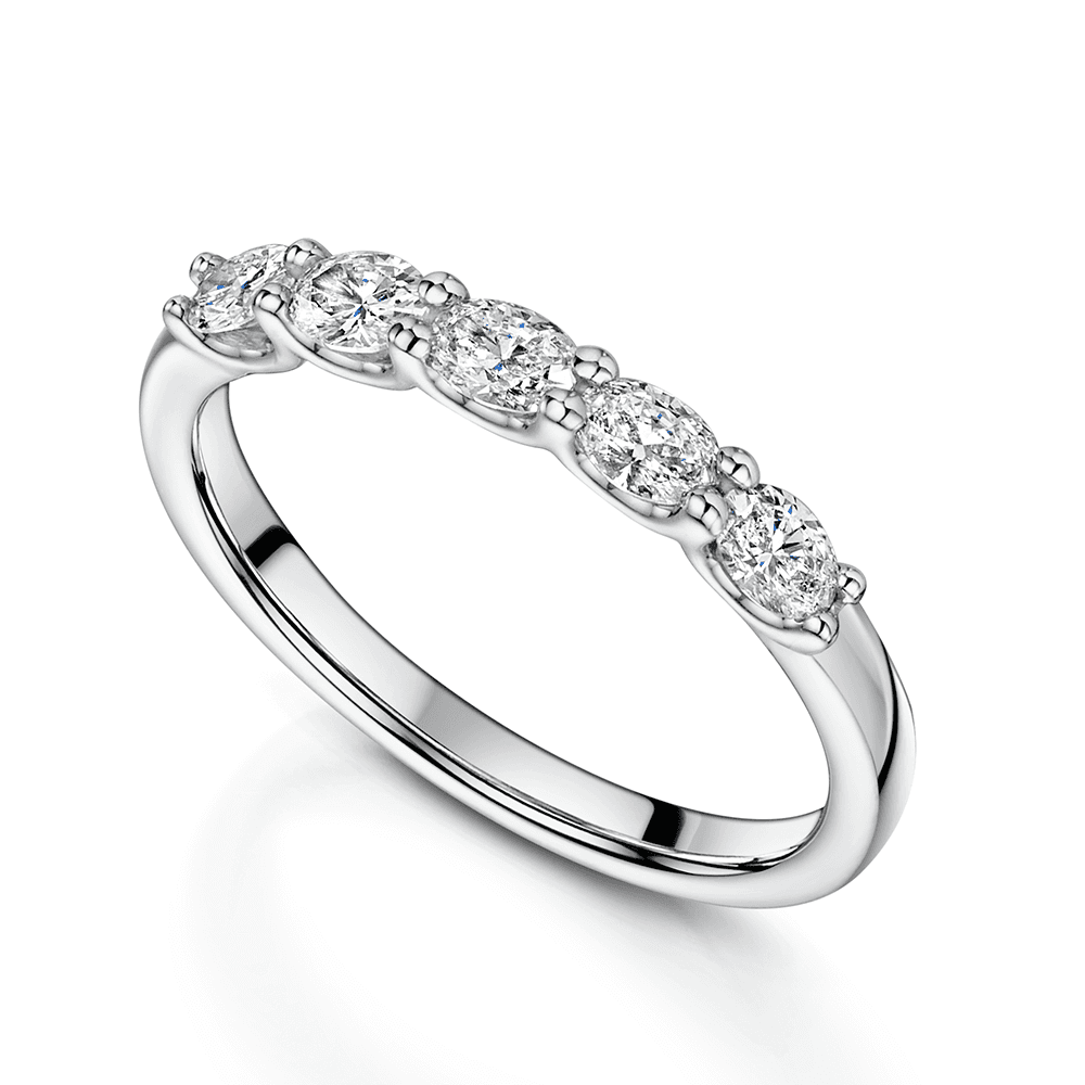 Platinum Oval Diamond Five Stone Half Eternity Ring