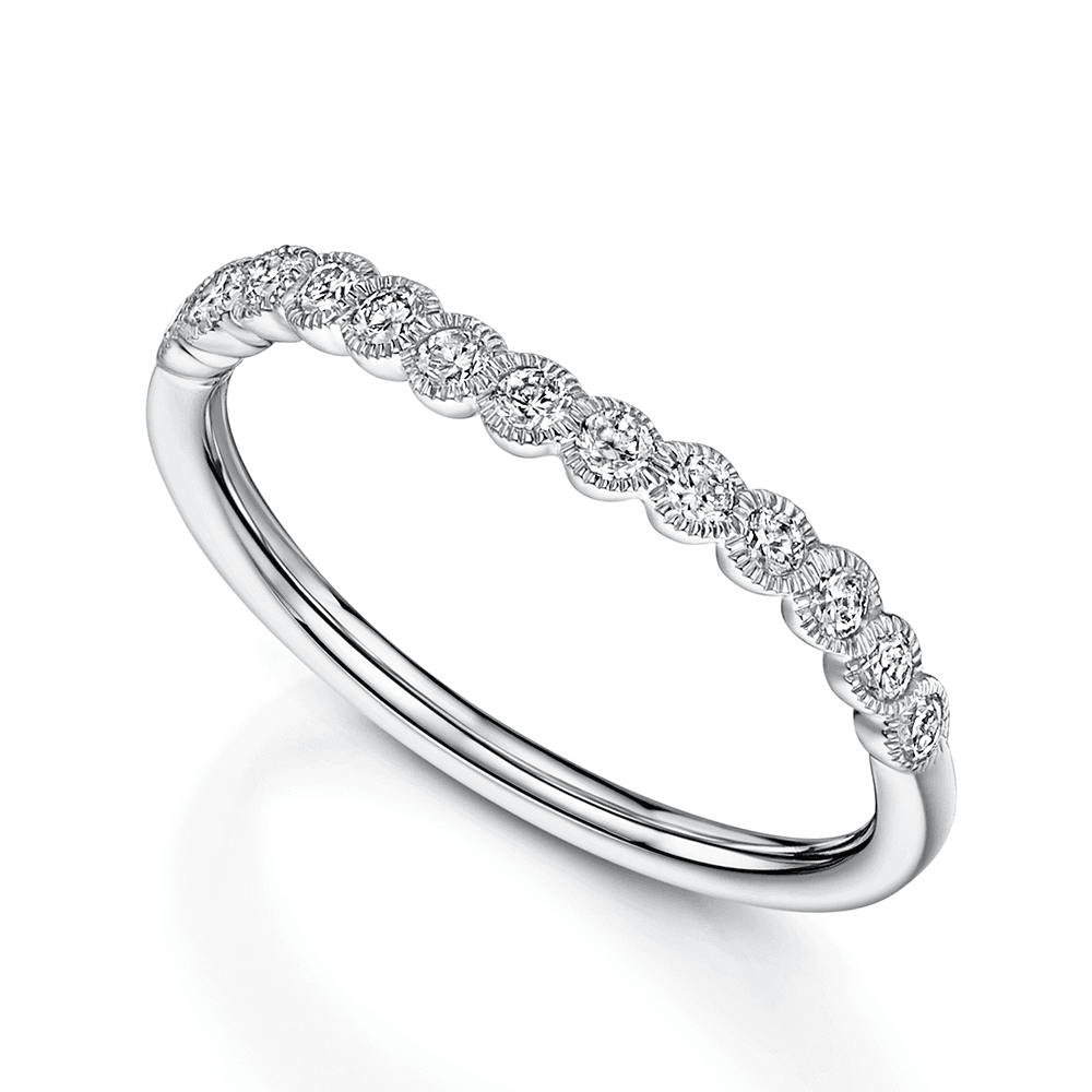 Platinum Diamond Rub Over Setting Shaped Wedding Ring