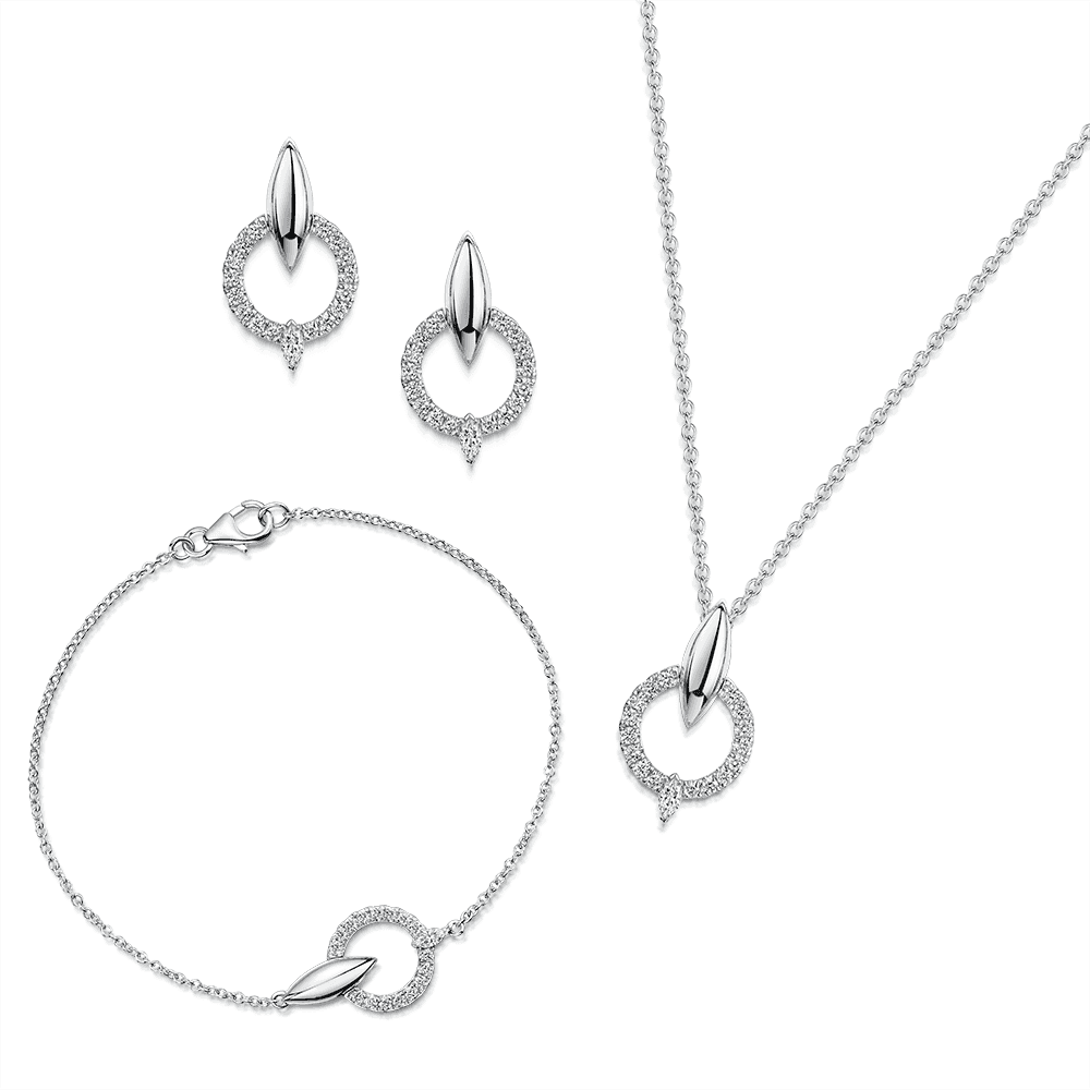 The Origin Collection 18ct White Gold Diamond Seed Drop Circle Necklace