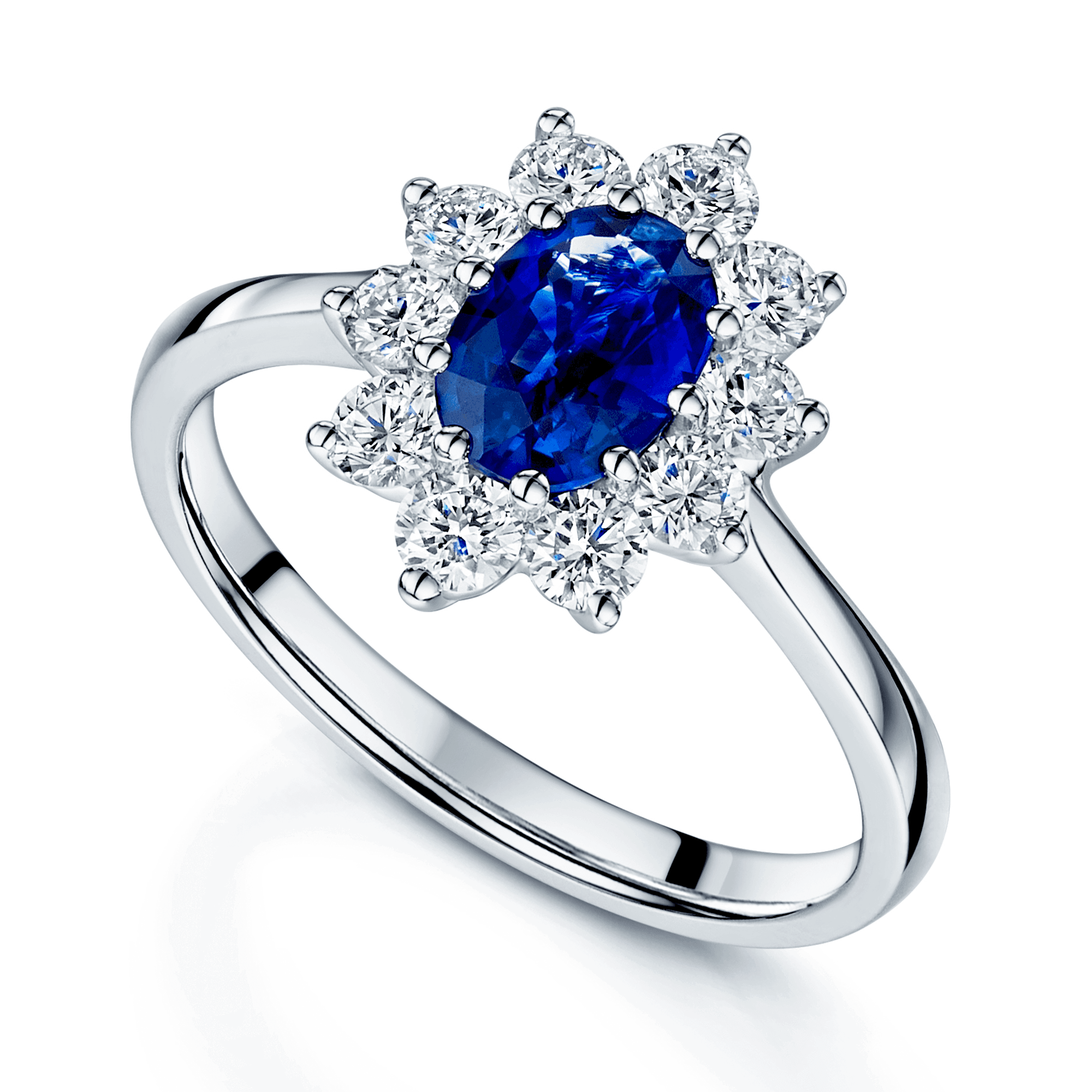 Platinum Oval Sapphire And Diamond Cluster Dress Ring