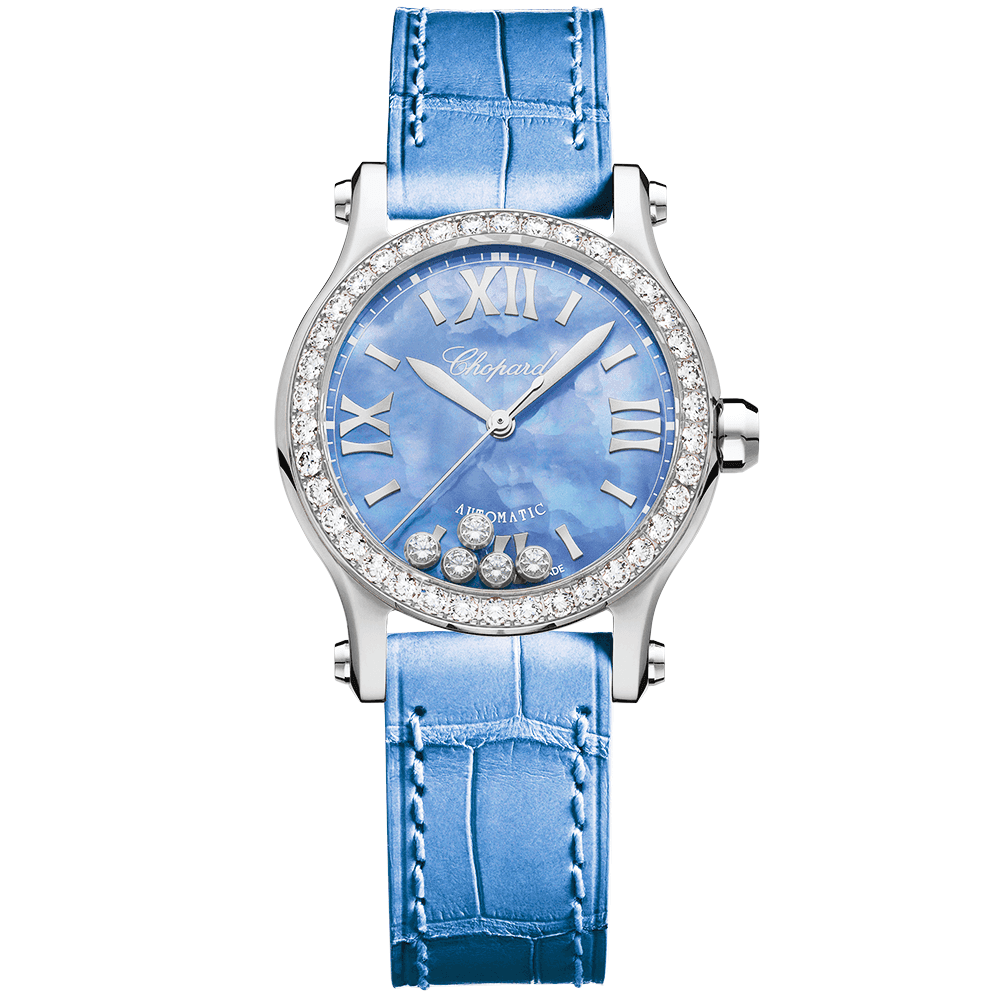Happy Sport 30mm Floating Diamond Blue Mother of Pearl Dial & Bezel Watch