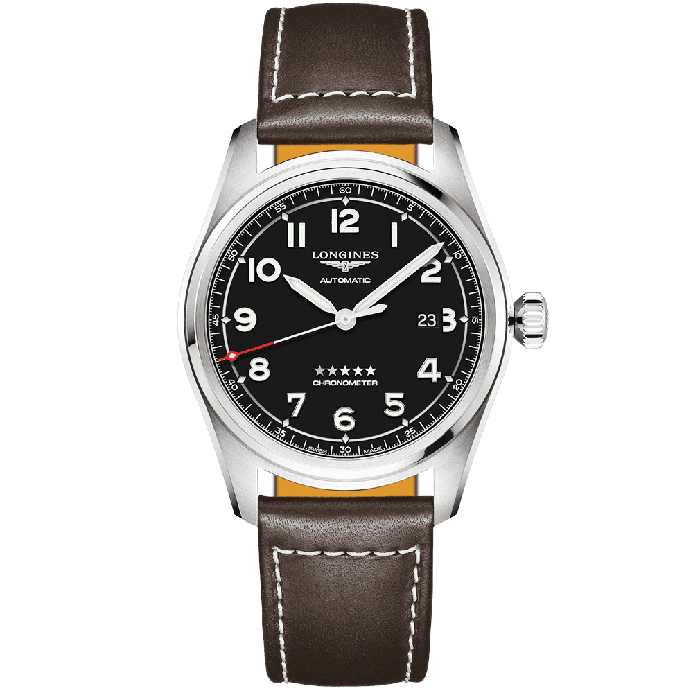 Spirit 42mm Black Dial Men's Automatic Leather Strap Watch