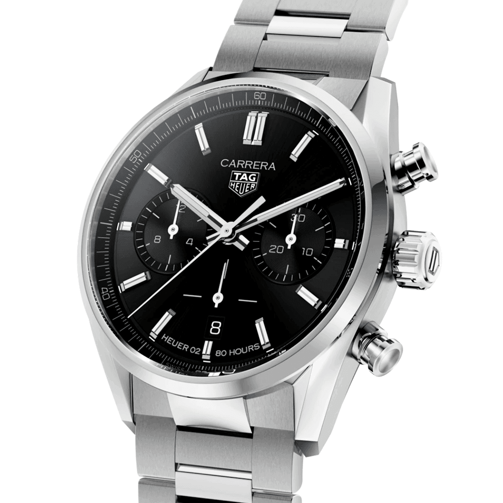 Carrera 42mm Black Dial Automatic Chronograph Bracelet Watch