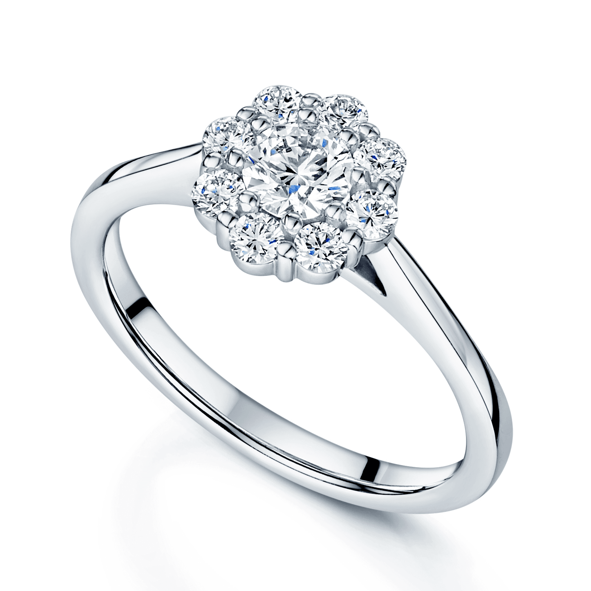 Platinum Round Brilliant Diamond Flower Cluster Dress Ring
