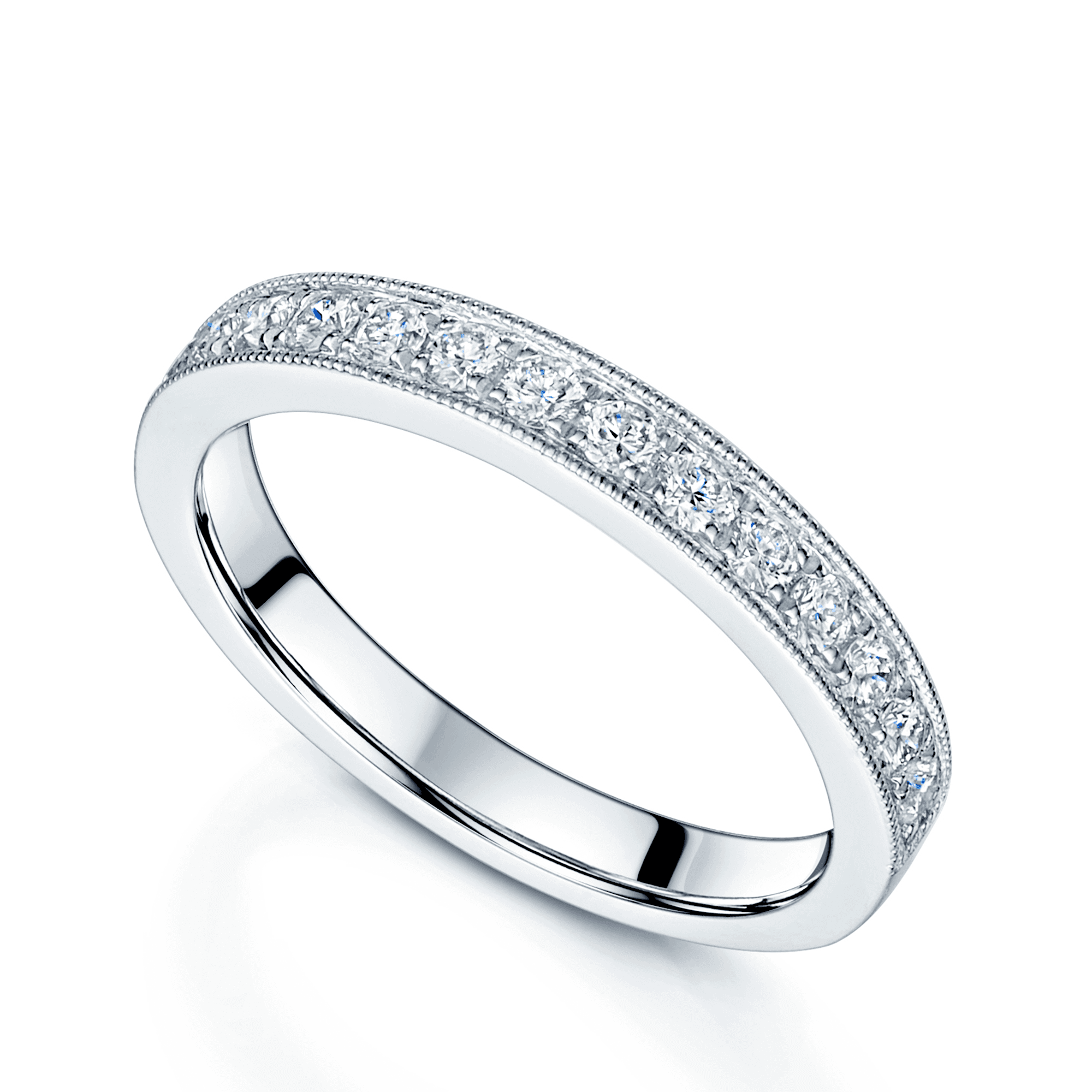 Platinum Diamond Channel Set Eternity Ring With Beaded Edging