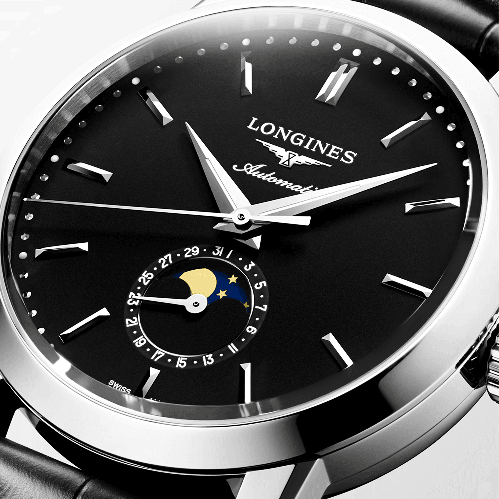 1832 40mm Black Moonphase Dial Men's Automatic Leather Strap Watch