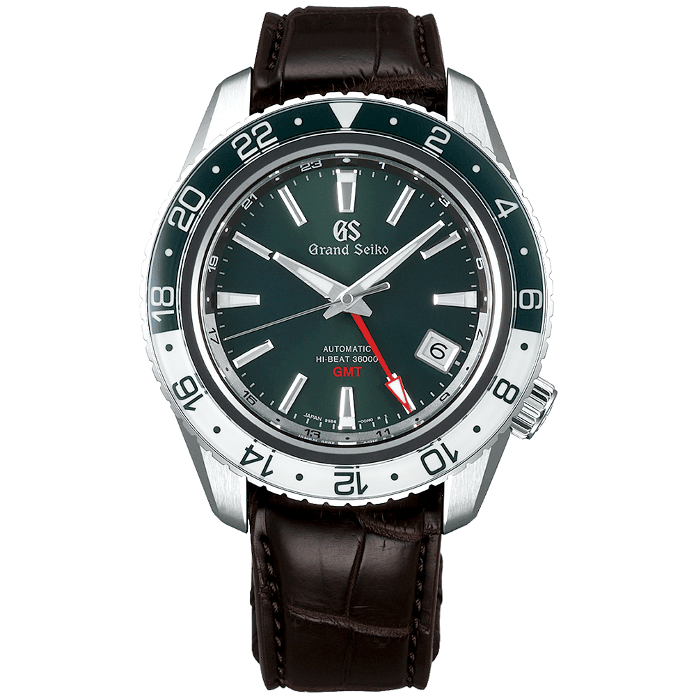 Sport GMT 44mm Green Dial Men's Leather Strap Watch
