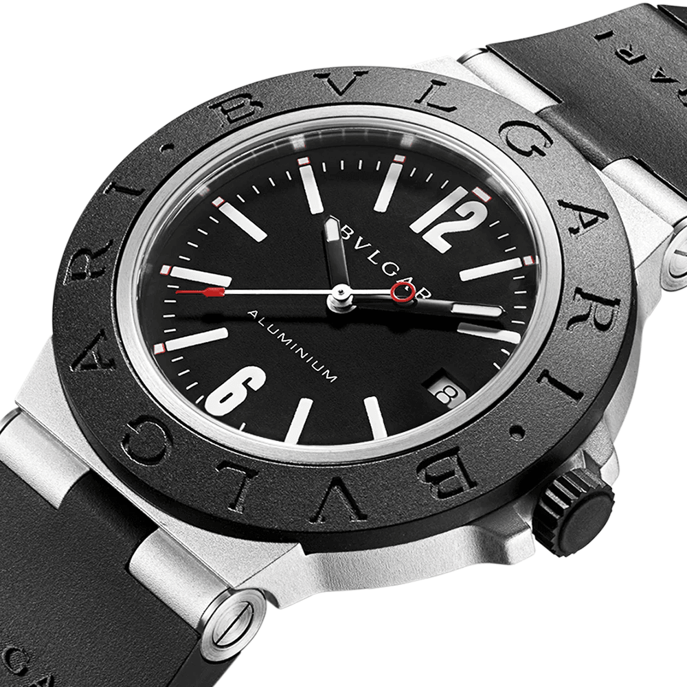 Bvlgari Aluminium 40mm Black Dial Rubber Bezel & Bracelet Watch