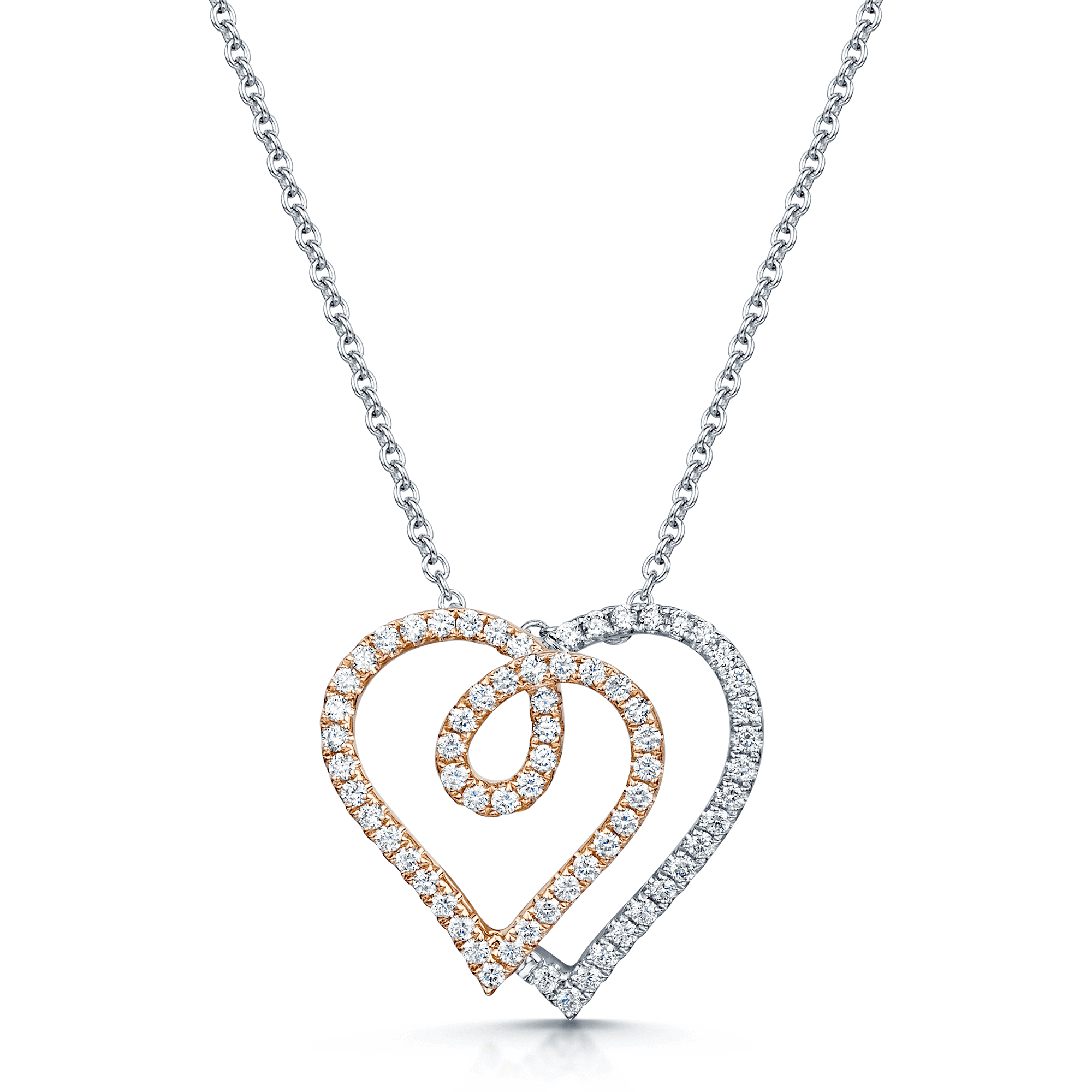 18ct White And Rose Gold Entwined Double Heart Pendant