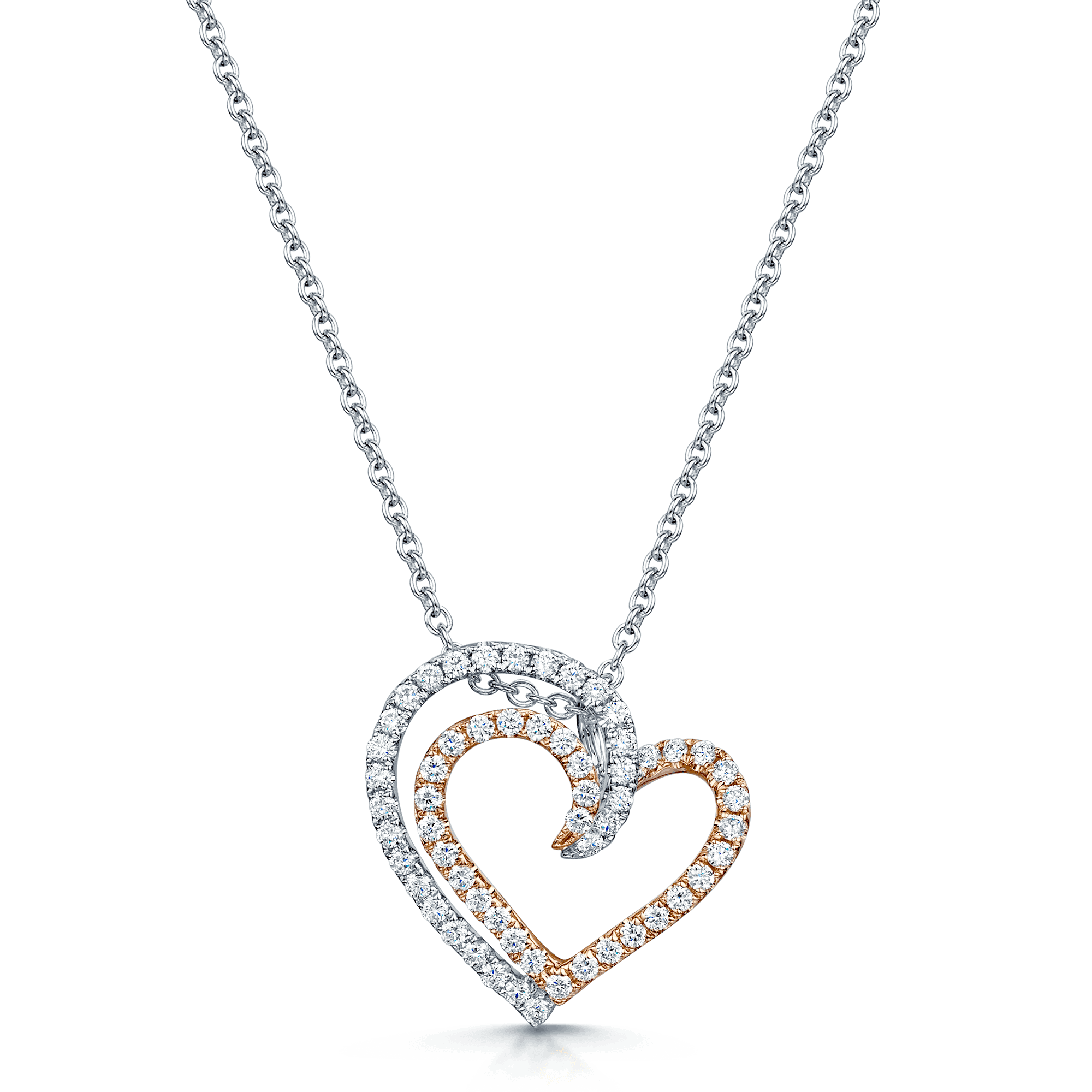 18ct Rose And White Gold Diamond Entwined Heart Pendant
