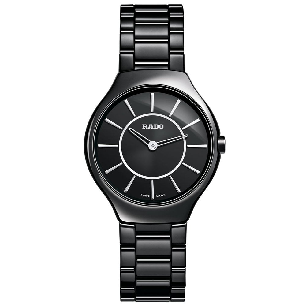 True Thinline Black Ceramic Black Dial Ladies Bracelet Watch