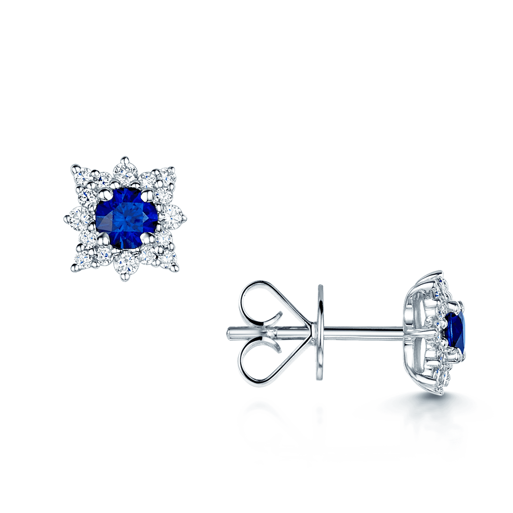18ct White Gold Sapphire And Diamond Star Cluster Stud Earrings