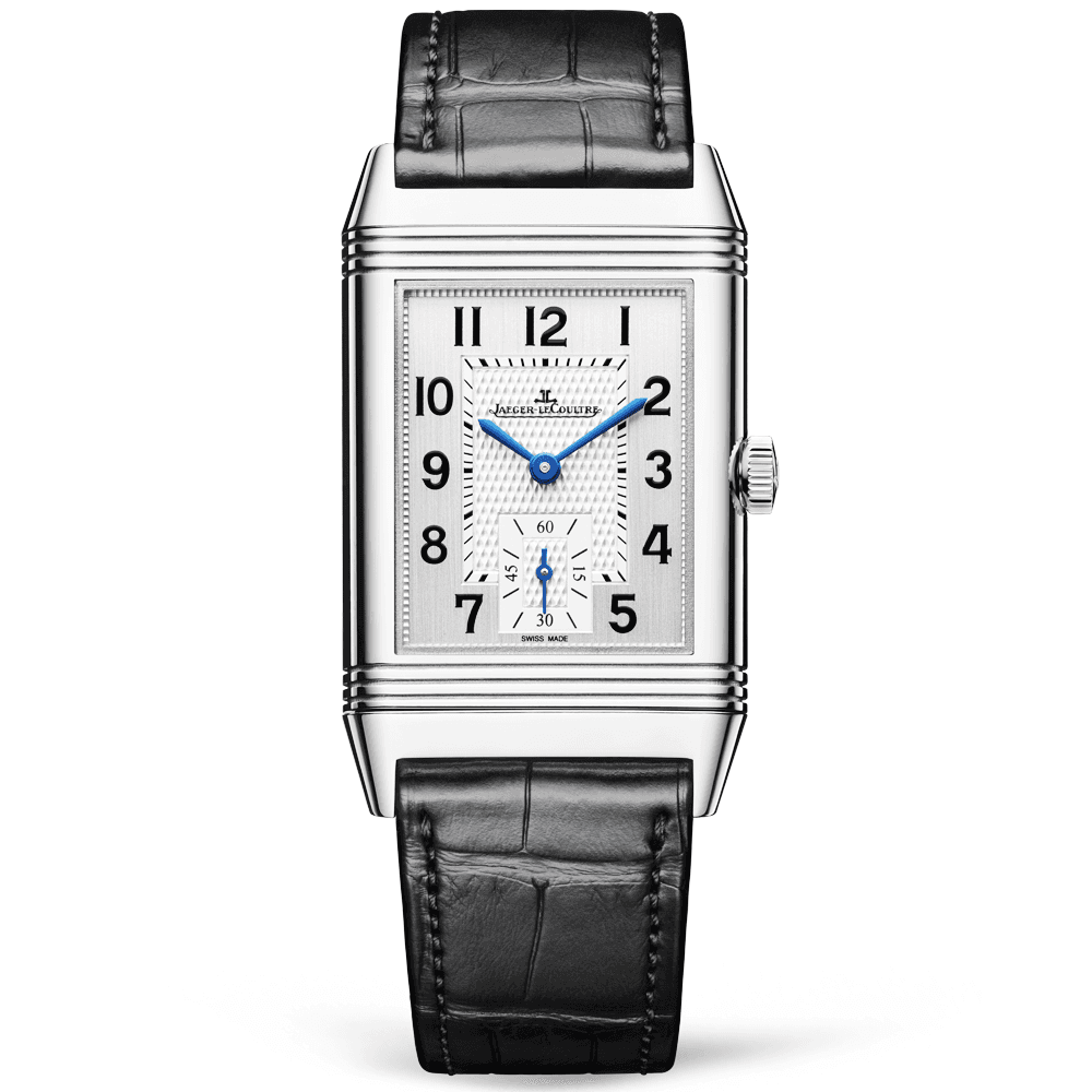Reverso Classic Duoface Medium Silver Dial & Black Leather Strap Watch