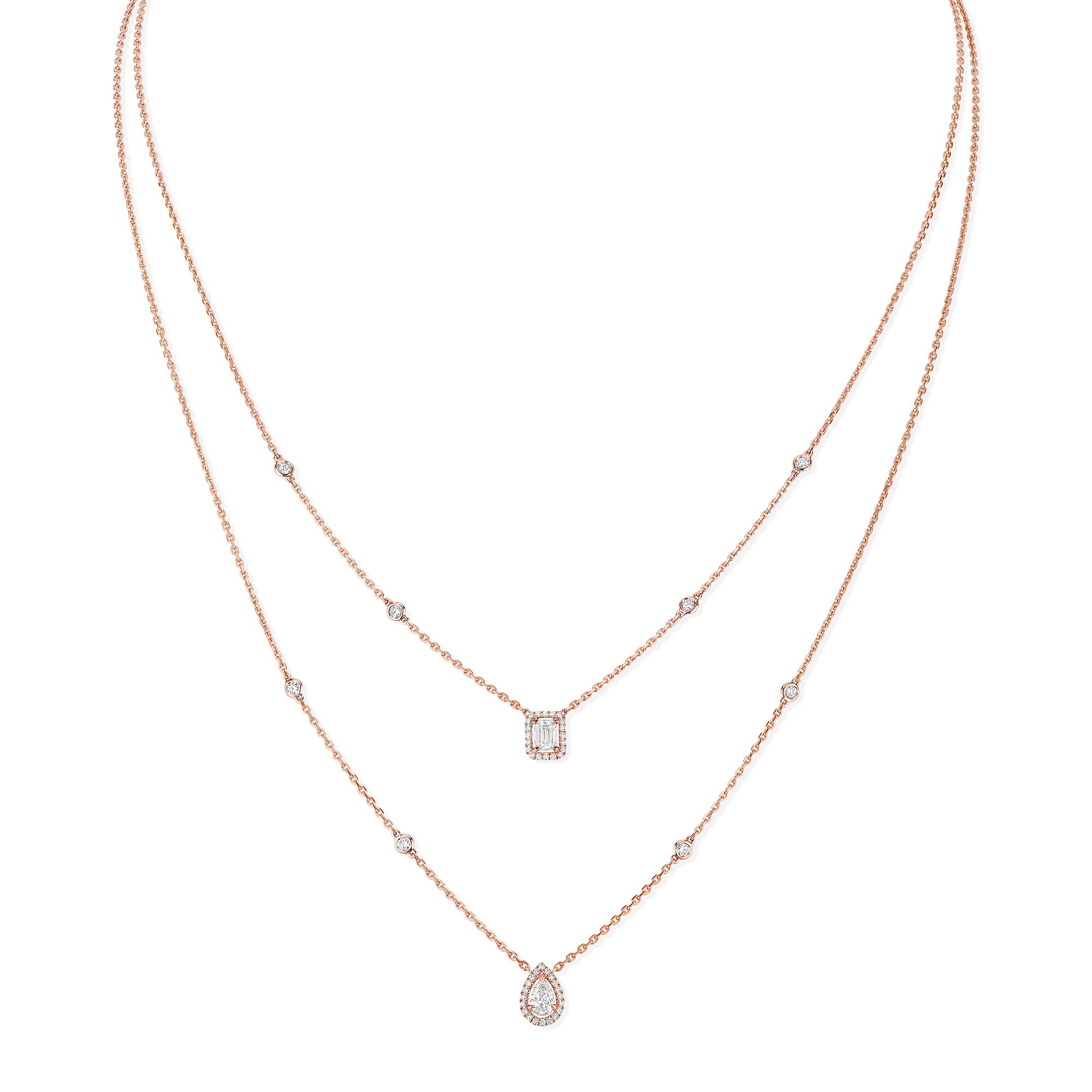 My Twin 2 Rows 18ct Pink Gold Diamond Necklace