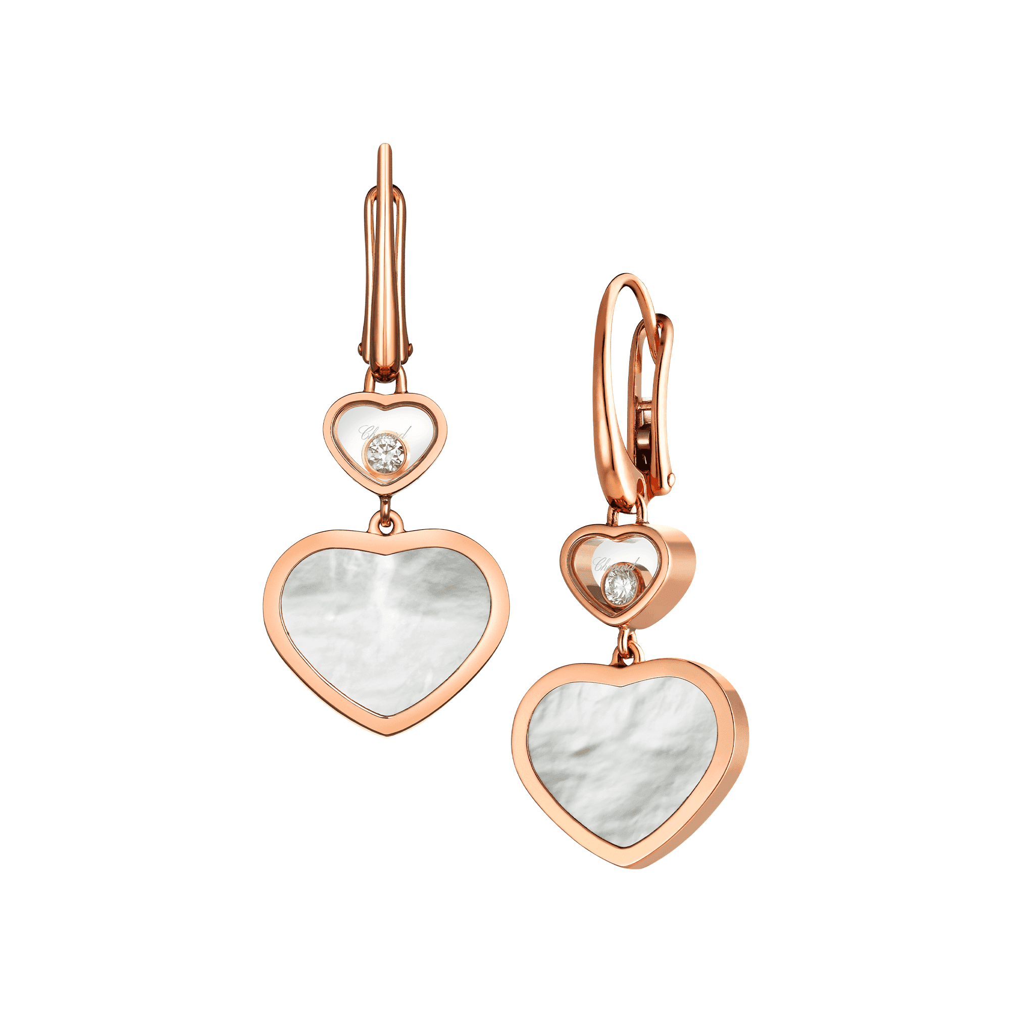 18ct Rose Gold Happy Hearts Mother of Pearl & Diamond Drop Earrings