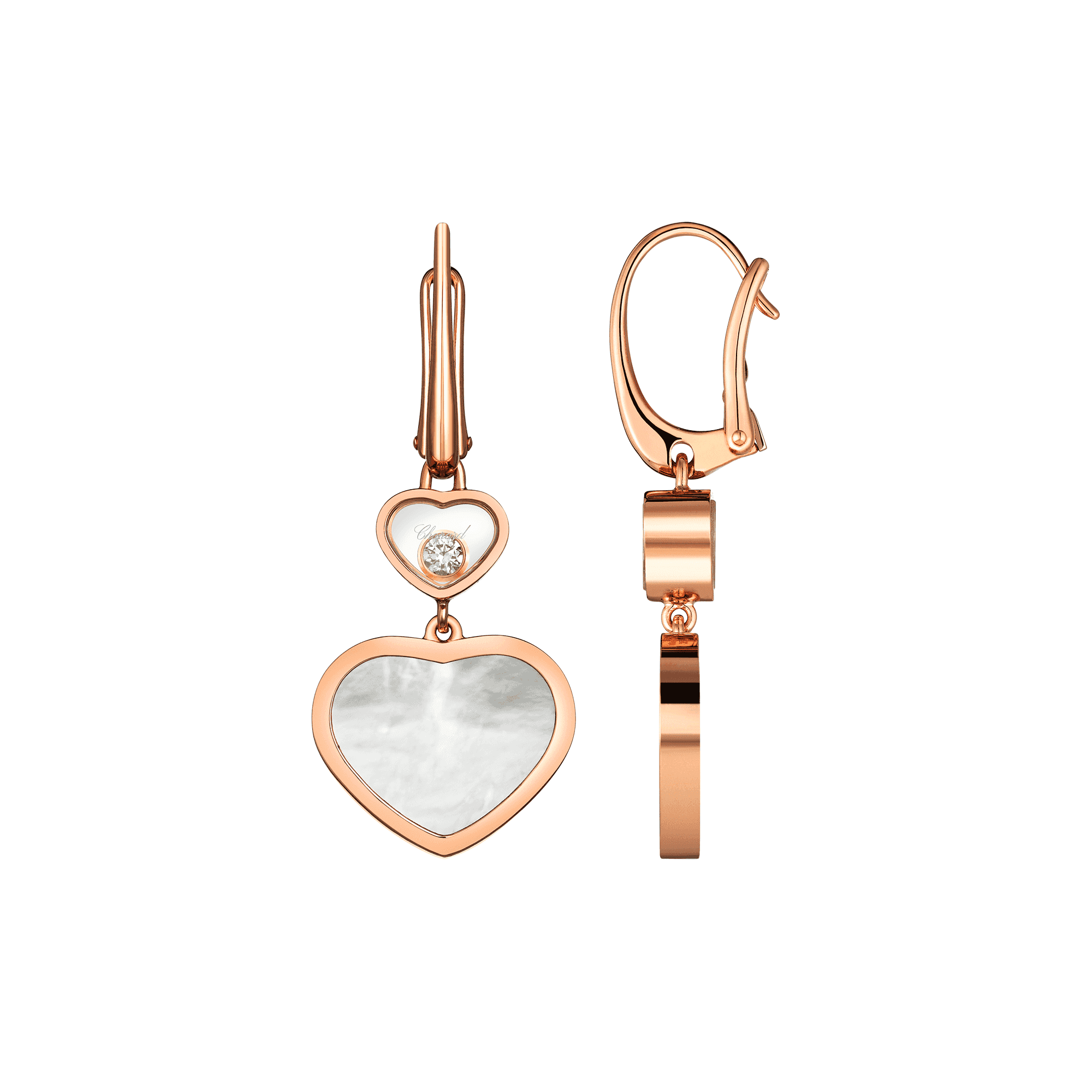 18ct Rose Gold Happy Hearts Mother of Pearl & Diamond Drop Earrings