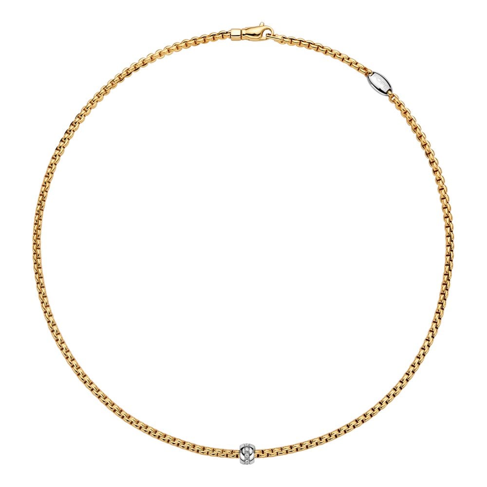 Eka Tiny 18ct Yellow Gold Necklace With White Gold Diamond Set Rondel