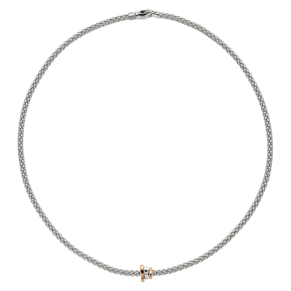 Prima 18ct White Gold Necklace With Three Multi-Tone Rondels