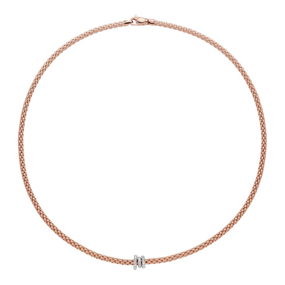 Prima 18ct Rose Gold Necklace With Three Diamond Set Rondels