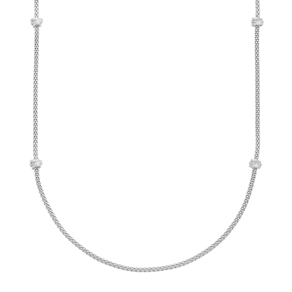 Prima 18ct White Gold Long Necklace With Pave Set Diamond Rondels