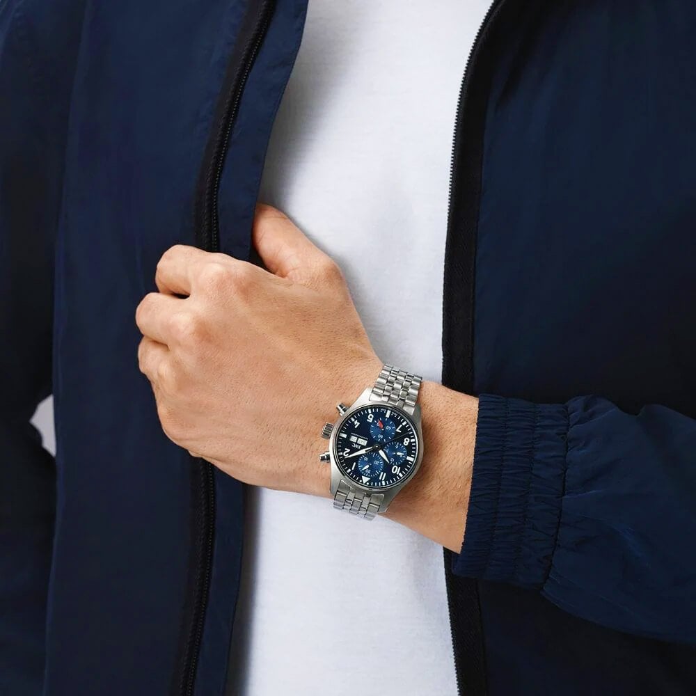 Pilot's 41mm Blue Dial Chronograph Men's Bracelet Watch