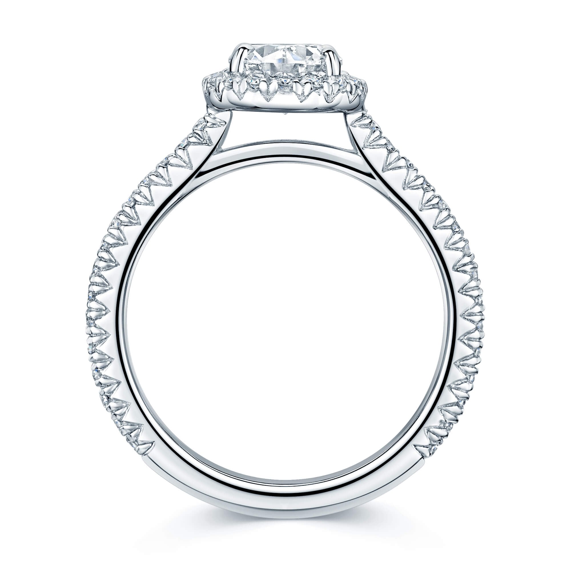 Platinum GIA Certificated Oval Diamond Halo Ring With Diamond Set Shoulders
