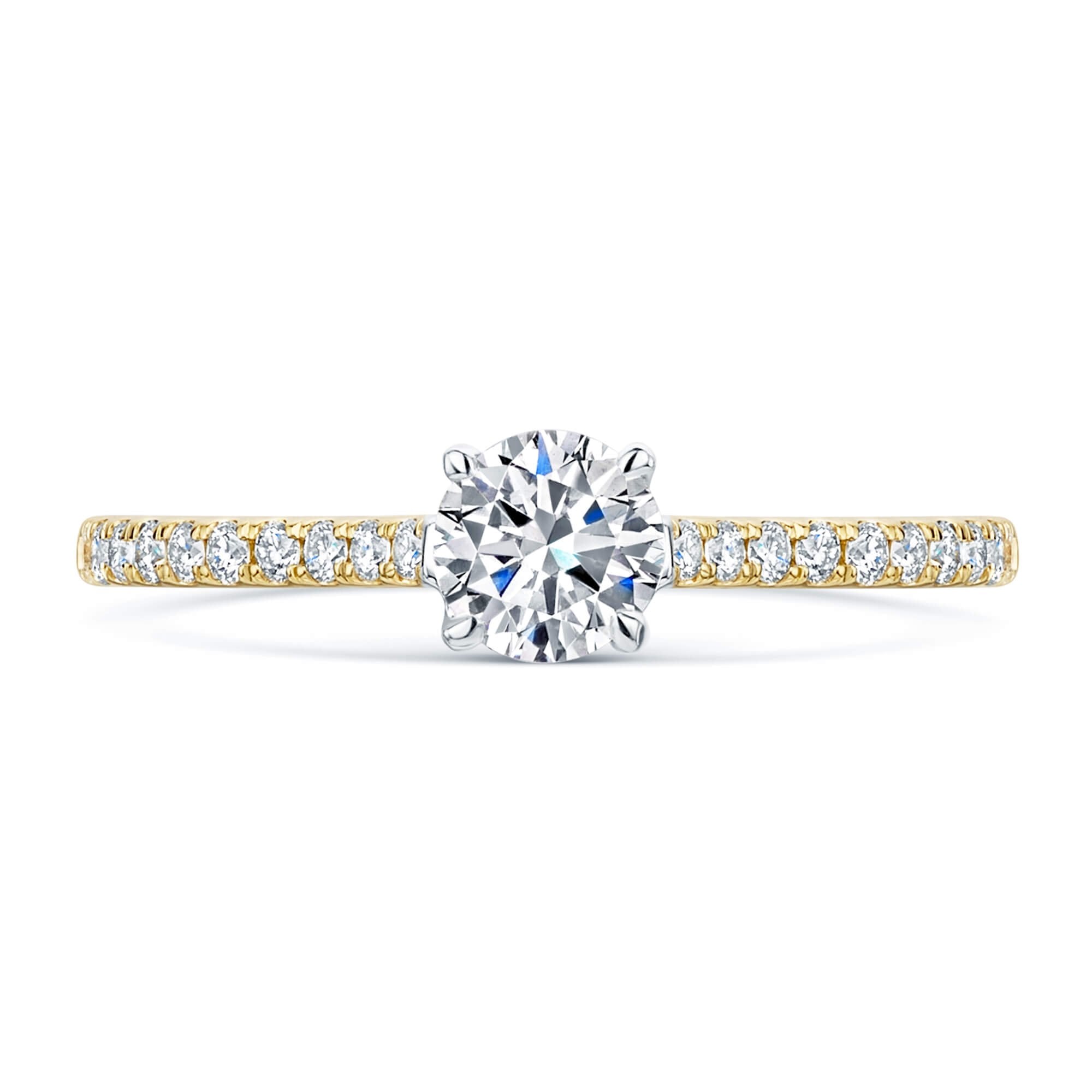 Simply Solitaire Collection 18ct Yellow Gold Diamond Solitaire Engagement Ring With Diamond Shoulders GIA Certified 0.50 Carat