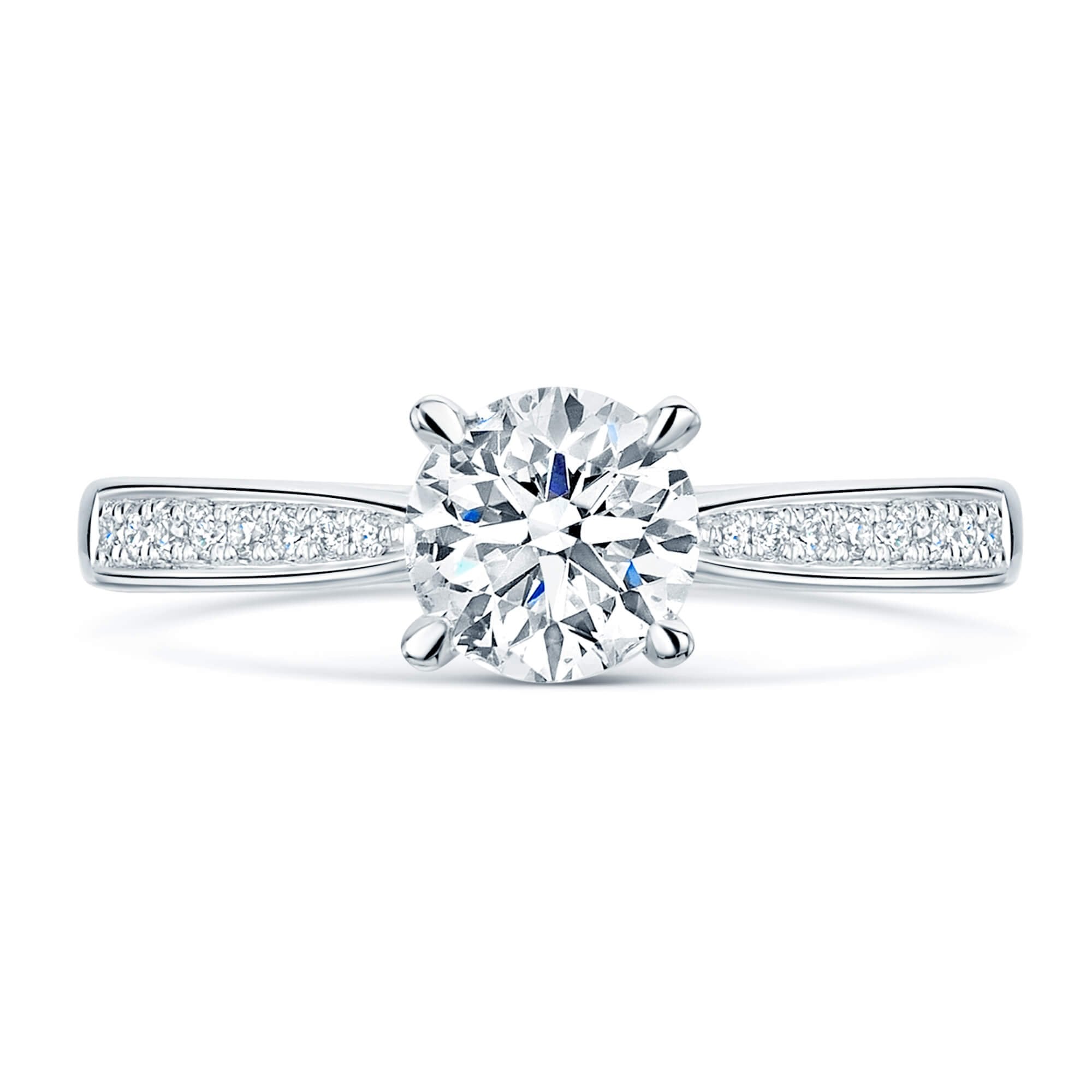 Simply Solitaire Collection Platinum Set Diamond Solitaire Engagement Ring With Diamond Shoulders GIA Certified 1.00 Carat