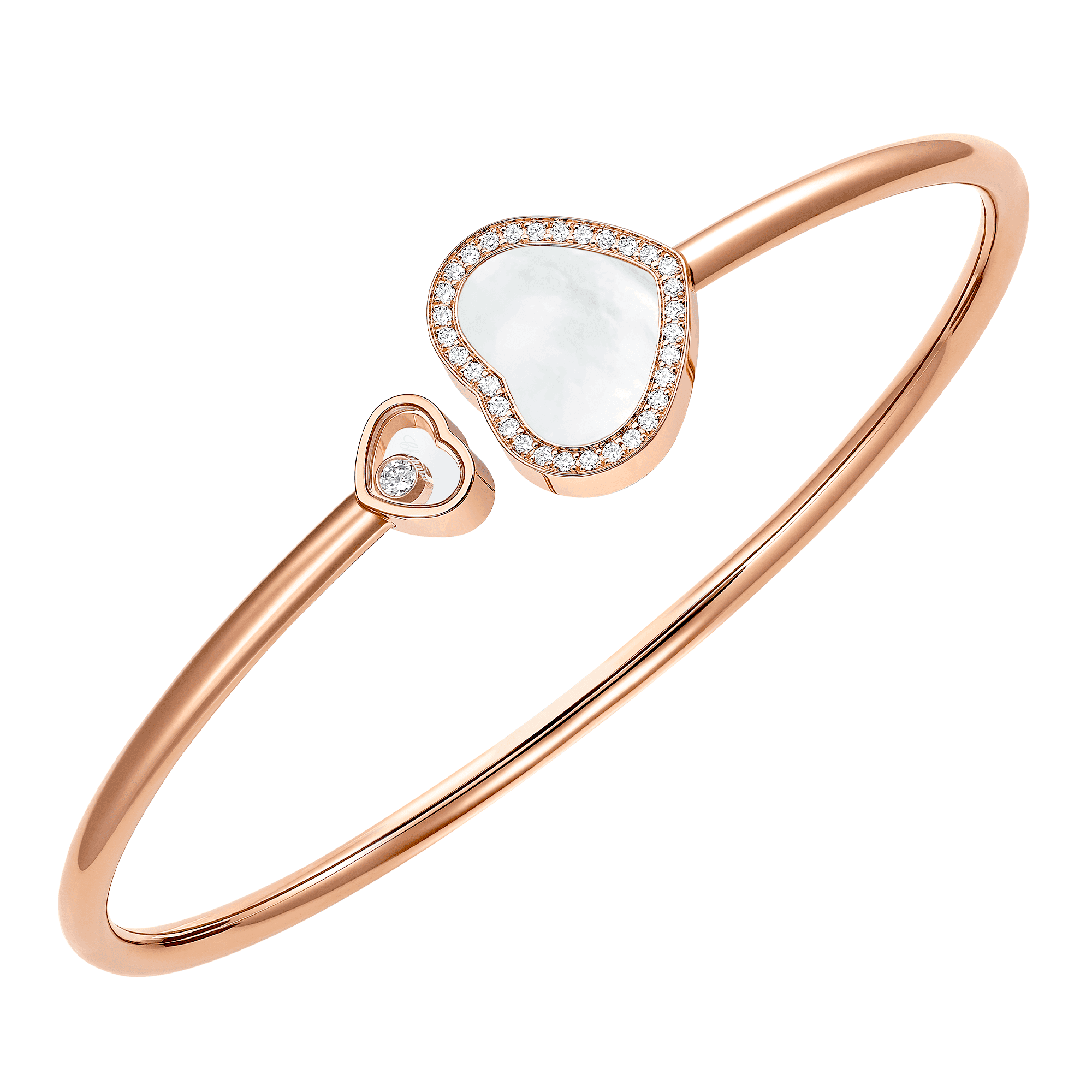 18ct Rose Gold Happy Hearts Mother Of Pearl & Diamond Set Bangle
