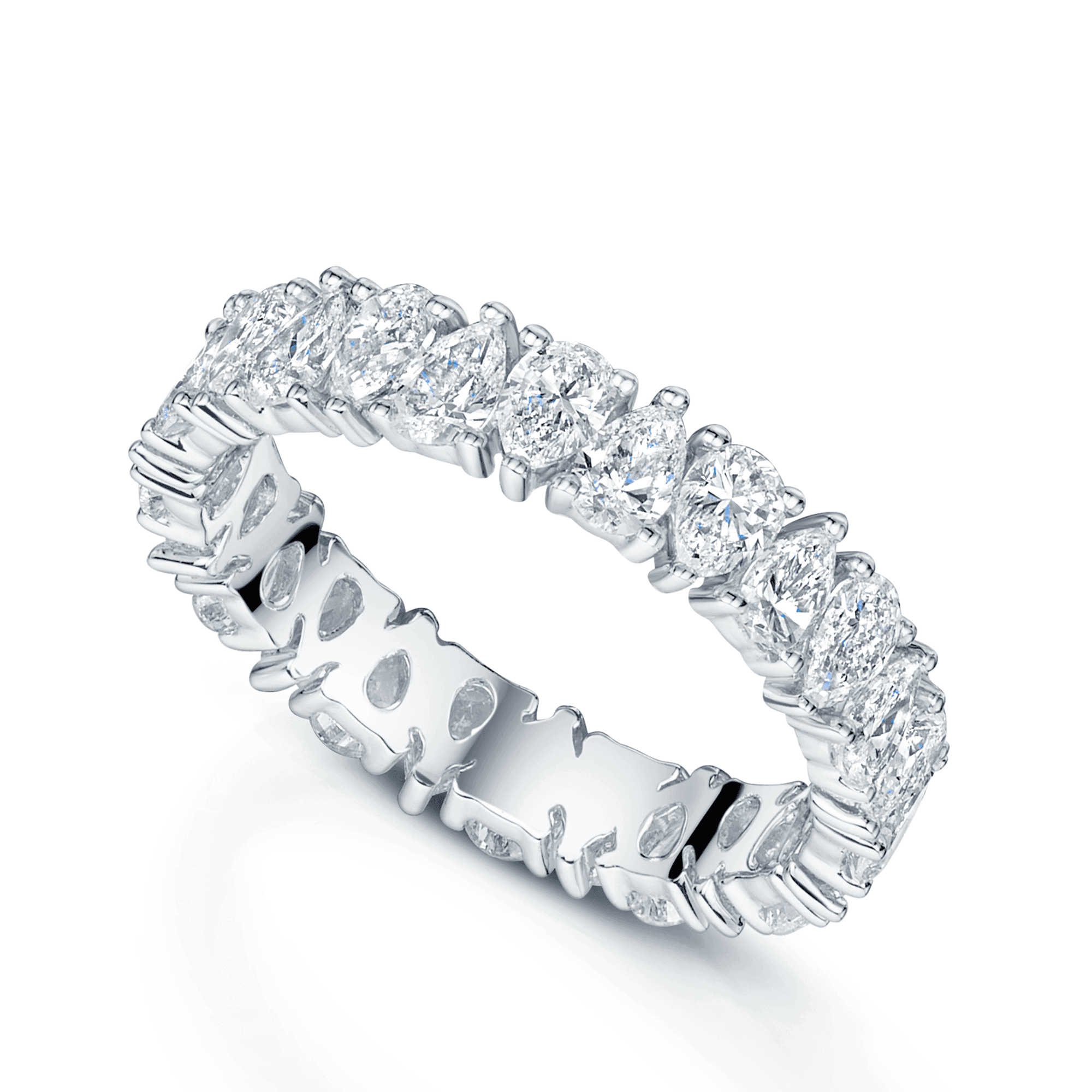 Platinum Pear Shape Diamond Claw Set Full Eternity Ring