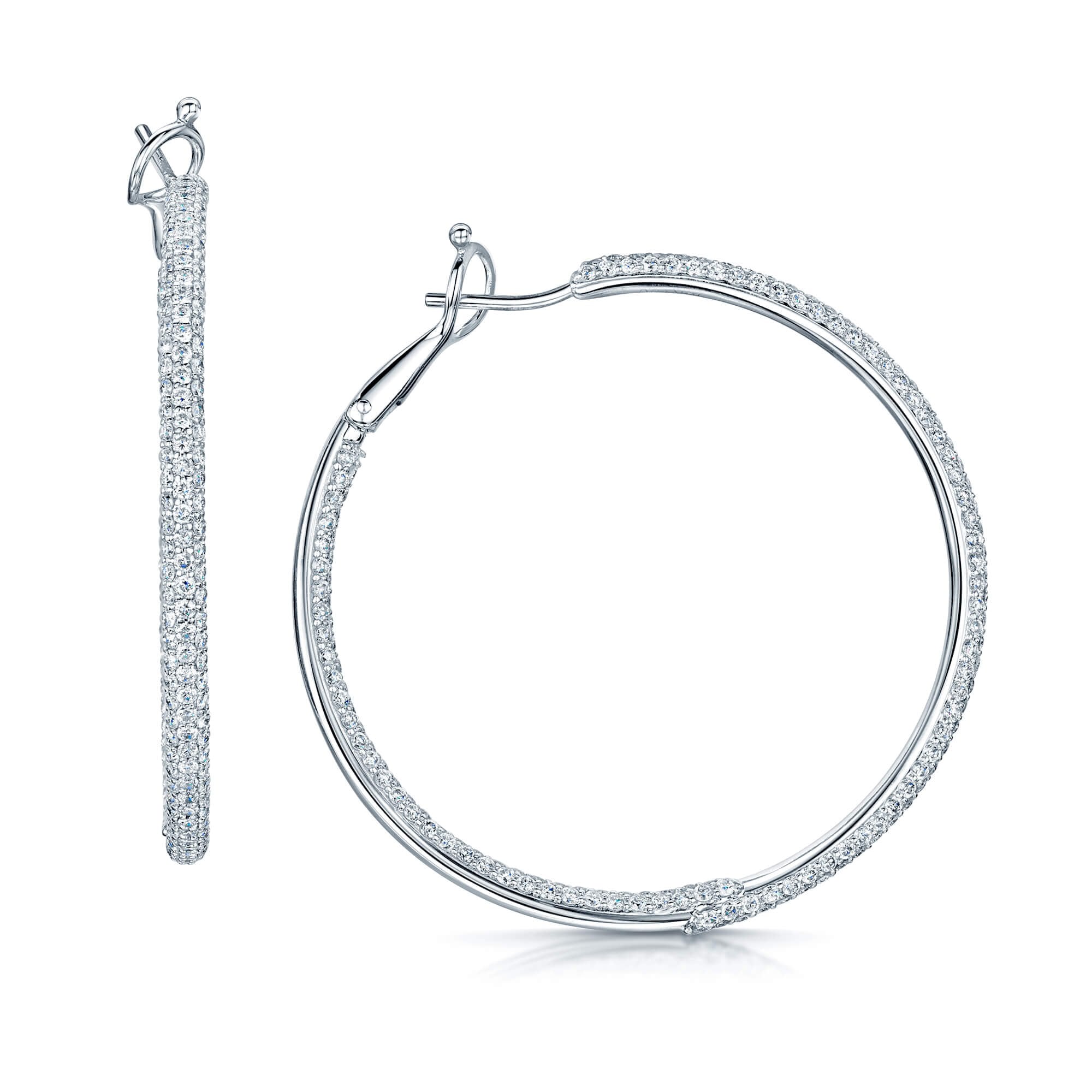 18ct White Gold Pave Diamond Large Hoops