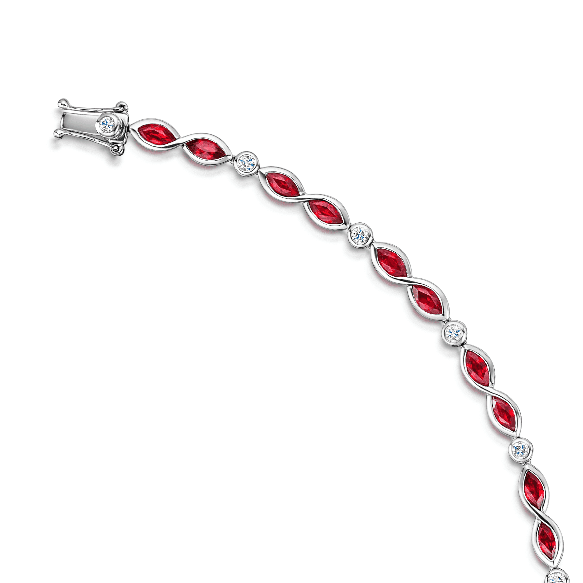 18ct White Gold Marquise Ruby And Round Brilliant Set Rub Over Bracelet